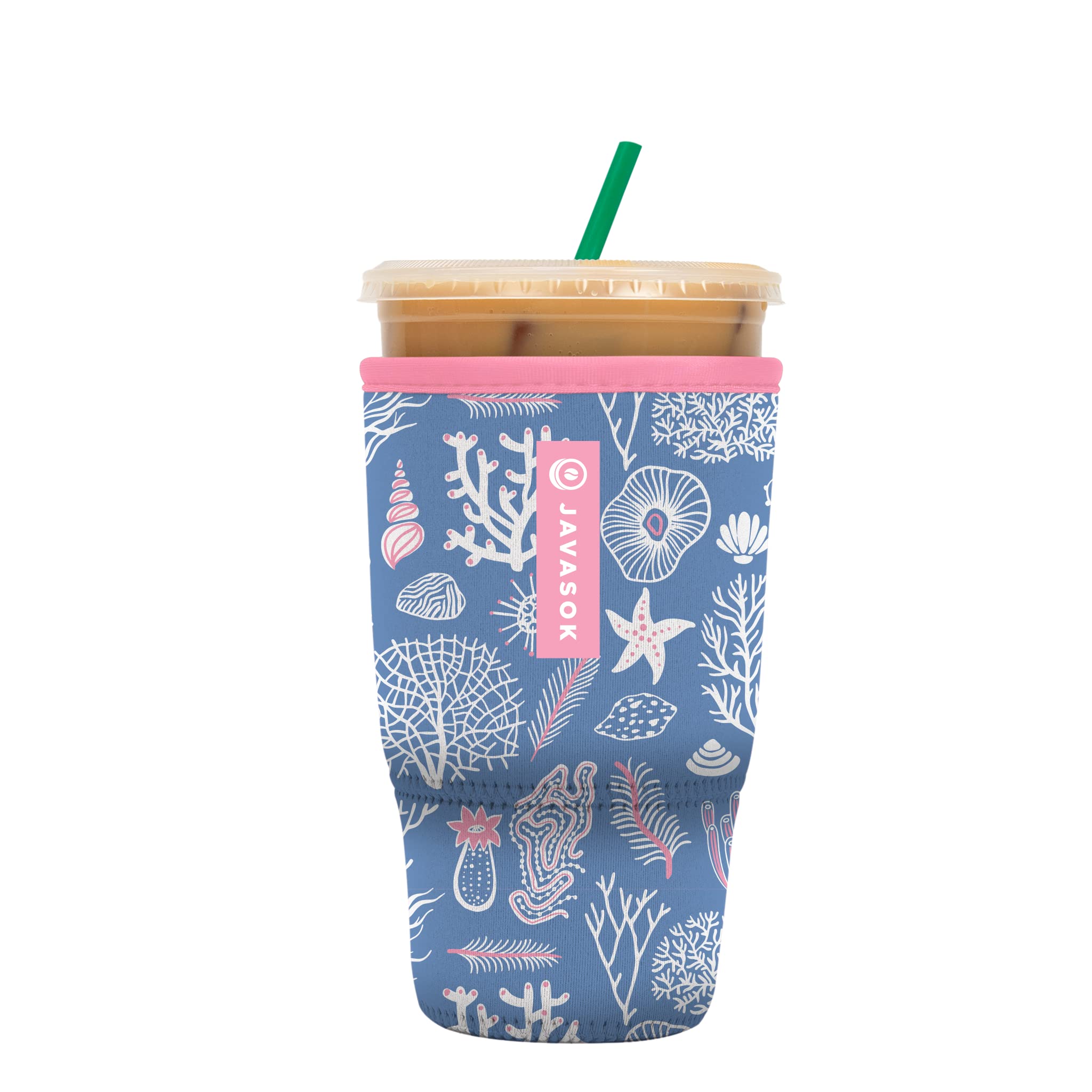 Sok It Java Sok Iced Coffee & Cold Soda Insulated Neoprene Cup Sleeve (Coral Exploring, Large: 30-32oz)
