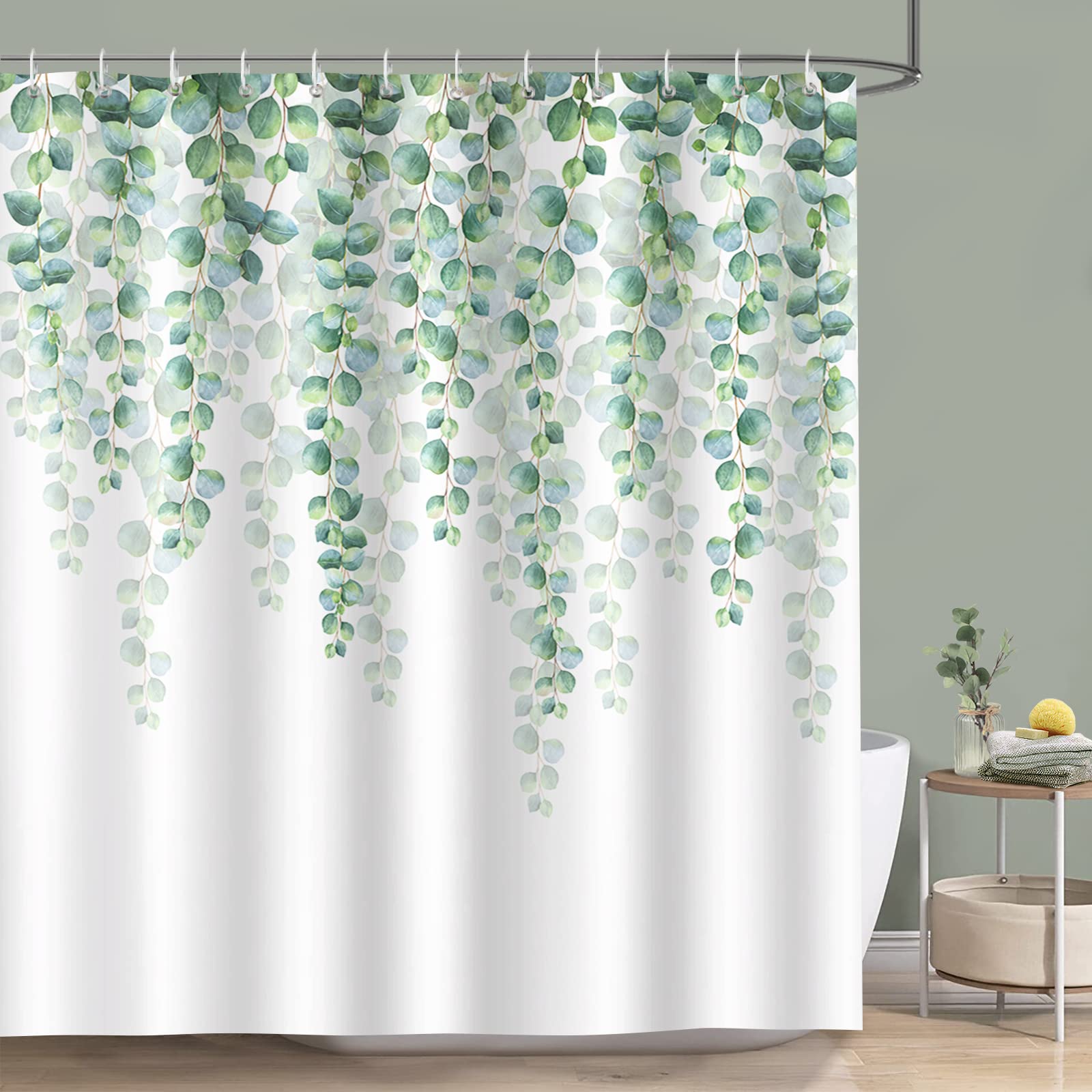 Bonhause Eucalyptus Leaves Shower Curtain For Bathroom Green Leaf Plant Decorative Bath Curtain 72 X 72 Inch Polyester Fabric Wa