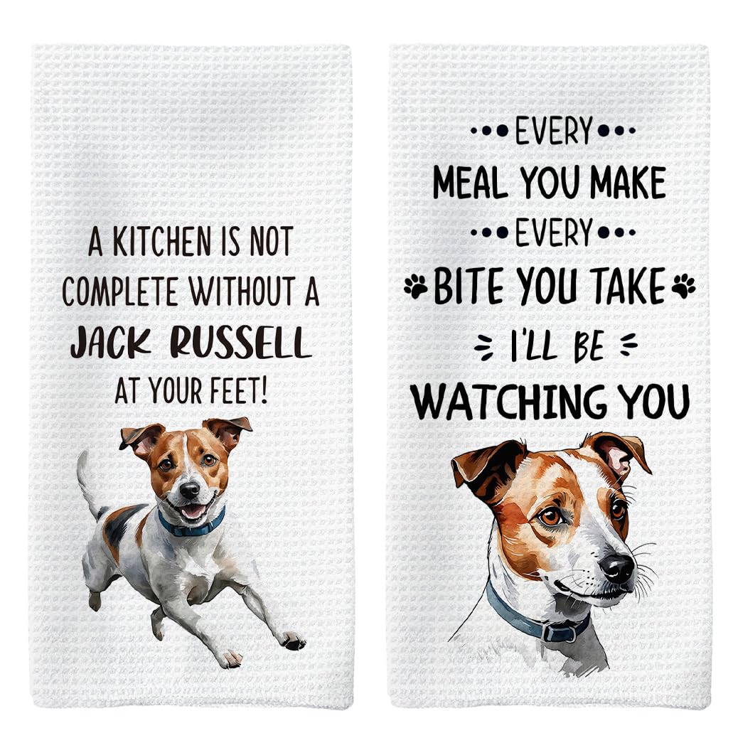 Tzhim Jack Russell Terrier Kitchen Towels Set of 2, Jack Russell Terrier Gifts, Jack Russell Tea Towels Dish Towels for Kitchen,