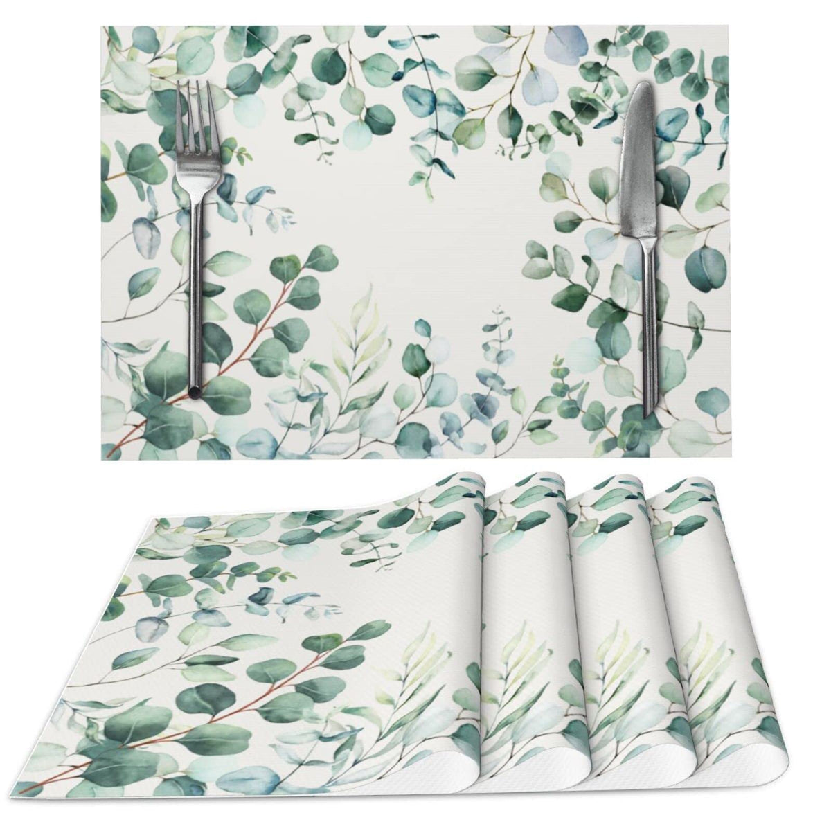 Eucalyptus Leaves Cloth Placemats For Dining Table Set Of 4 Woven Place Mats Rectangle Fabric Table Mats