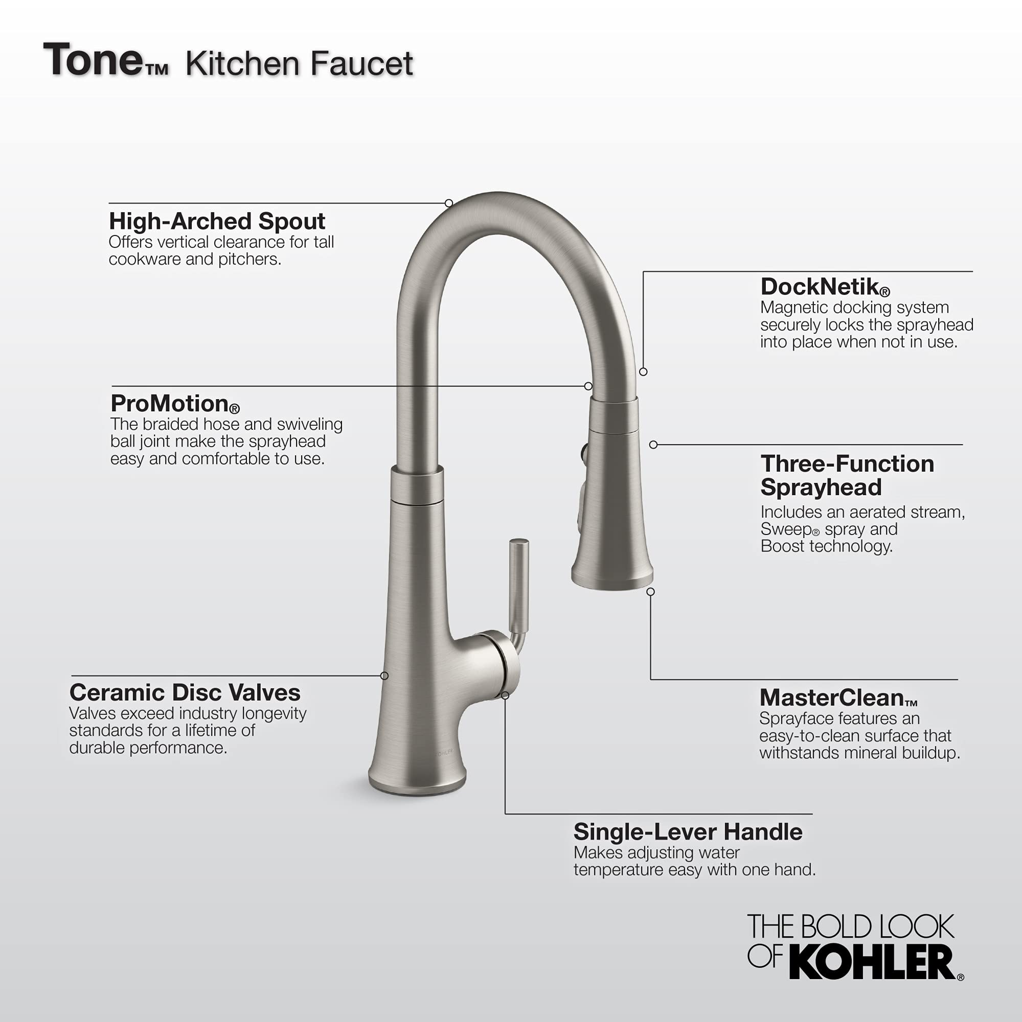 Kohler 23764-2Mb Tone Pull Down Kitchen Faucet, Kitchen Sink Faucets With Pull Down Sprayer, Vibrant Brushed Moderne Brass