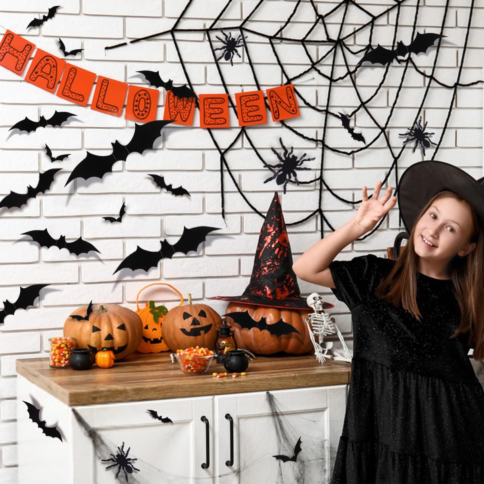 150 Pcs Bat Halloween Decorations: Magicsky 3D Pvc Stickers Bat Wall Decor, Diy Black Window Party Home Room D  Cor Supplies, 14