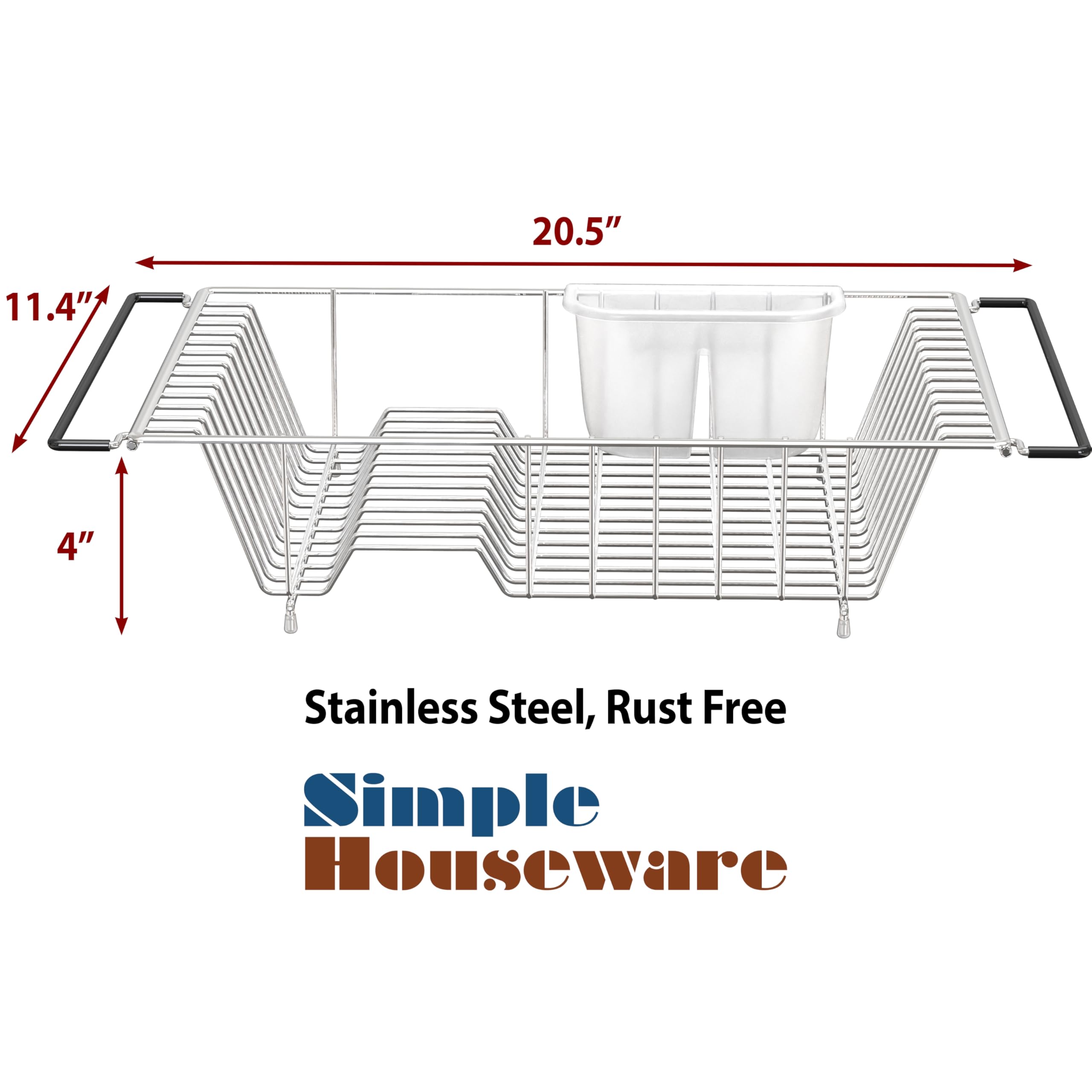 Simple Houseware Large Over Sink Counter Top Dish Drainer Drying Rack With Utensil Holder, Chrome