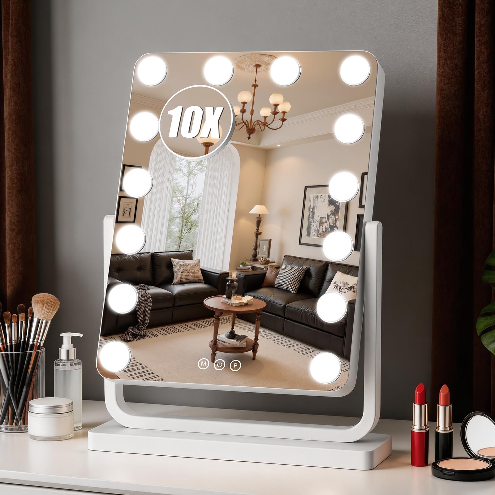 Bearolve Vanity Mirror with Lights, 18  15 Hollywood Makeup Mirror with 14 Dimmable Bulbs, 3-Color Lighting, Dimmable, 360 Rotat