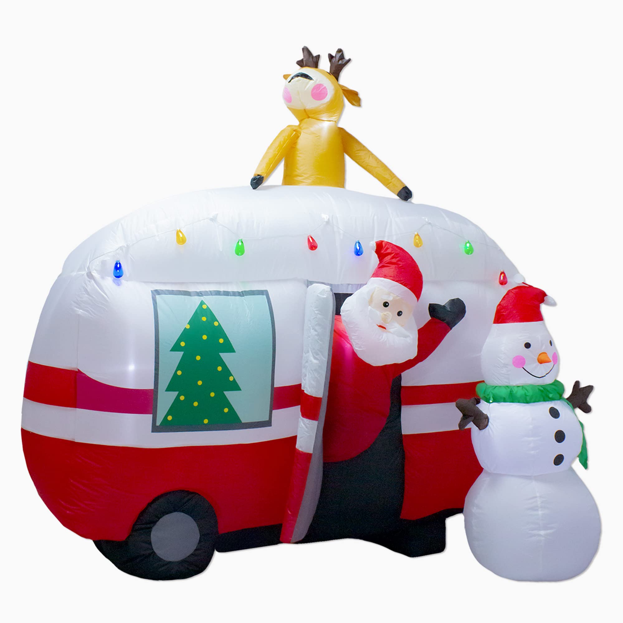 luxfcup 8FT Christmas Inflatable Santa Snowman Camper Inflatables Decoration with LED Lights Outdoor Yard to Blow Up Christmas C