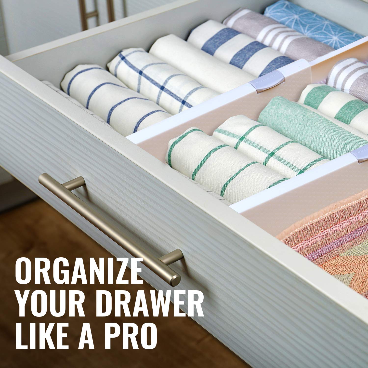 RAPTUROUS Deep Drawer Dividers 4 Pack, 5 Inch Tall, 13-22 Inch Long Expandable, Adjustable Drawer Organizer for Clothing, Dresse