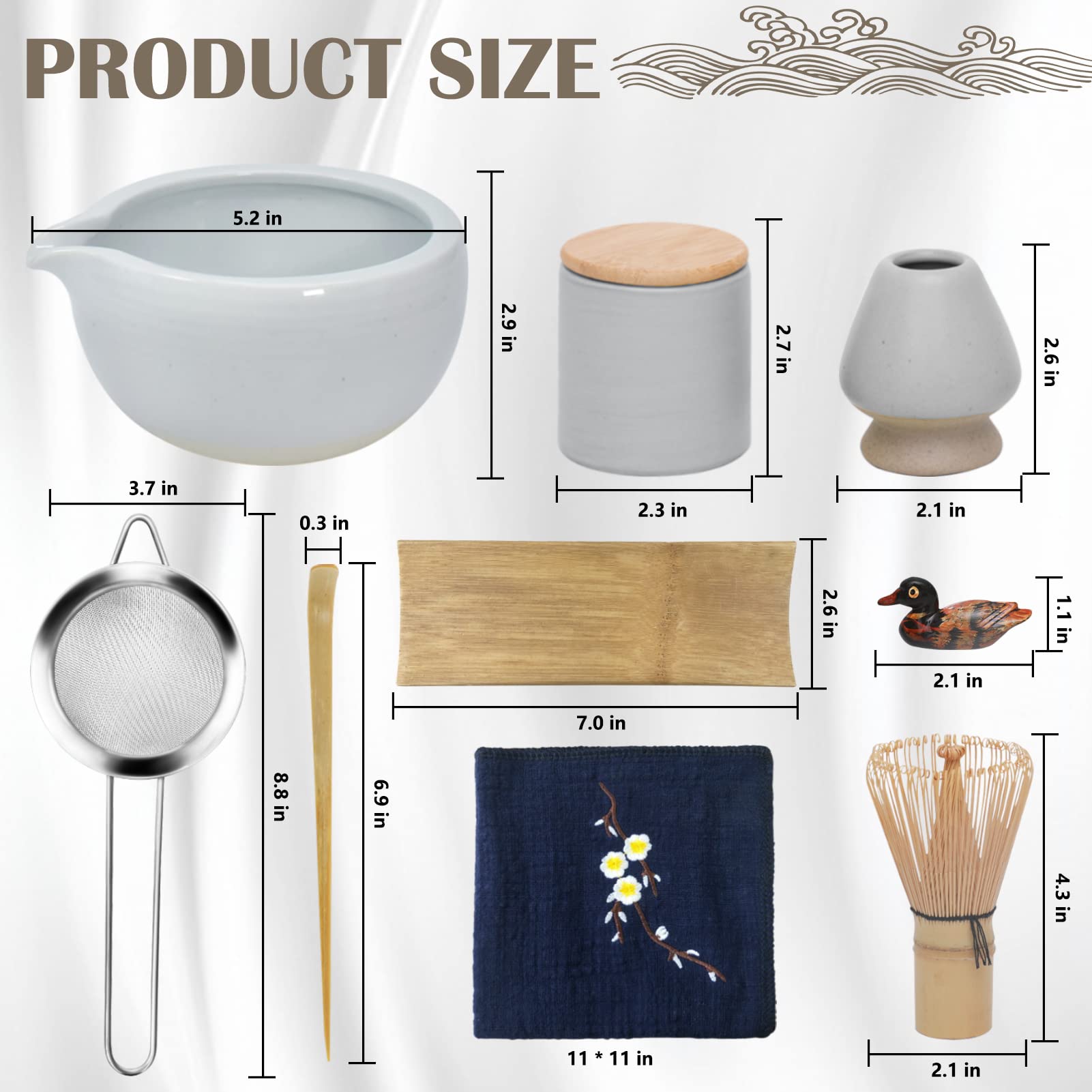 Artcome 9Pcs Japanese Matcha Tea Set, Matcha Bowl With Pouring Spout, Matcha Whisk, Ceramic Whisk Holder, Tea Scoop, Matcha Powd