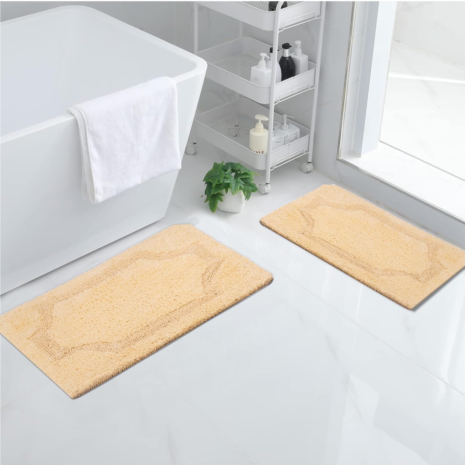 Voyzz Home Set Of 2 Reversible Bath Rug 20X32 Inch -17X24 Inch | 100% Cotton Hand Tufted Soft & Absorbent Bath Mat|Washable Quic