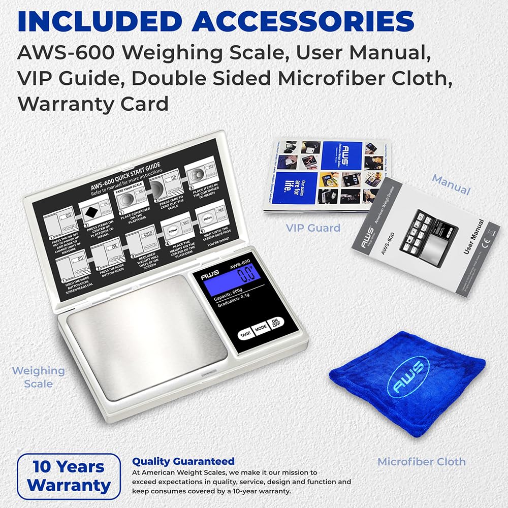 American Weigh Scales 600g x 0.1g Digital Pocket Scale | High Precision Digital Scale LCD Display Multi Unit Conversion Pocket G