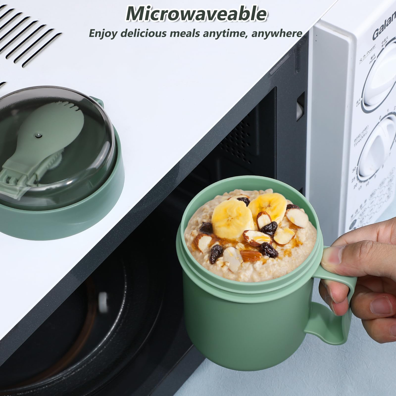 Cabilock Microwavable Soup Mug with Lid, Portable Food Bowl for Noodles, Hot Cereal, 13.8x9cm, Green, Model H100110WTN