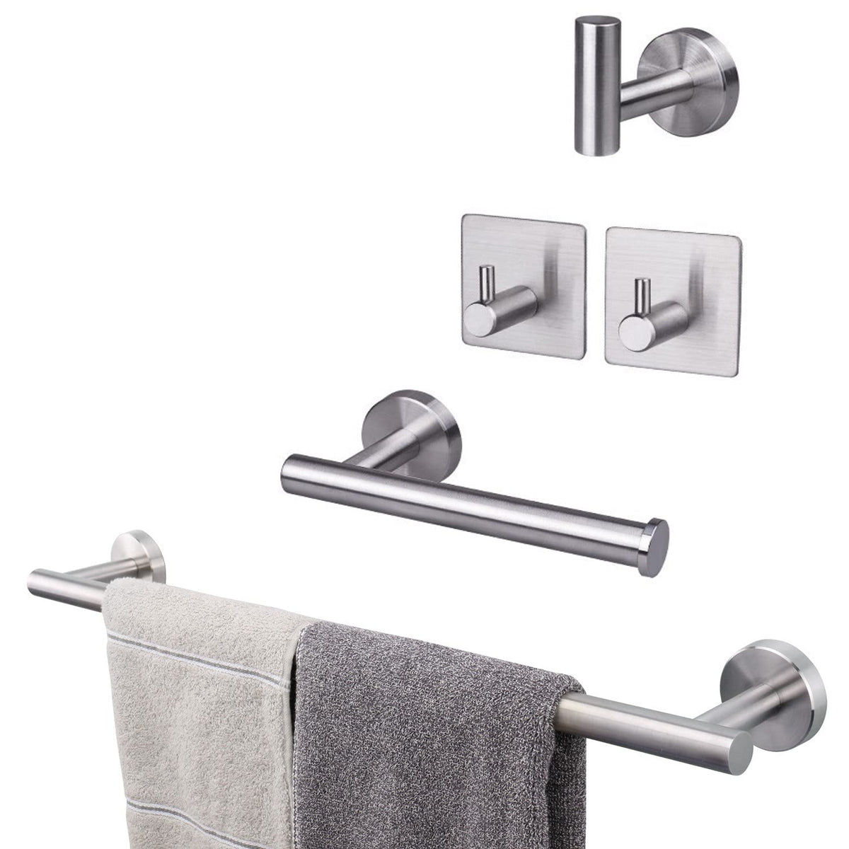 Tocten 5Pcs Bathroom Hardware Set Sus304 Stainless Steel-Towel Rack Set Include Lengthen Hand Towel Bar+Toilet Paper Holder+3 Ro