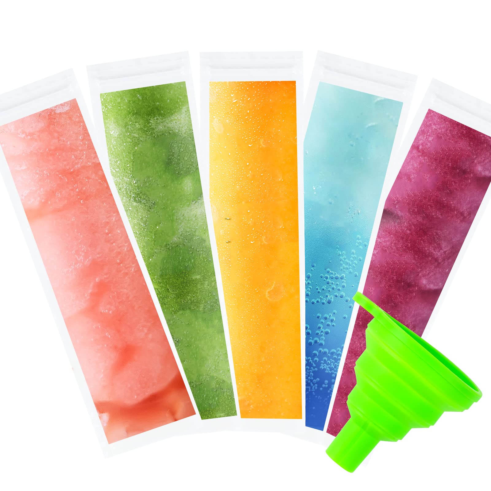 Lomimos 100Pcs Recyclable Ice Popsicle Mold Bag,Bpa Free Freezer Tubes With Zip Lock Seal Funnel For Healthy Snack Yogurt Stick