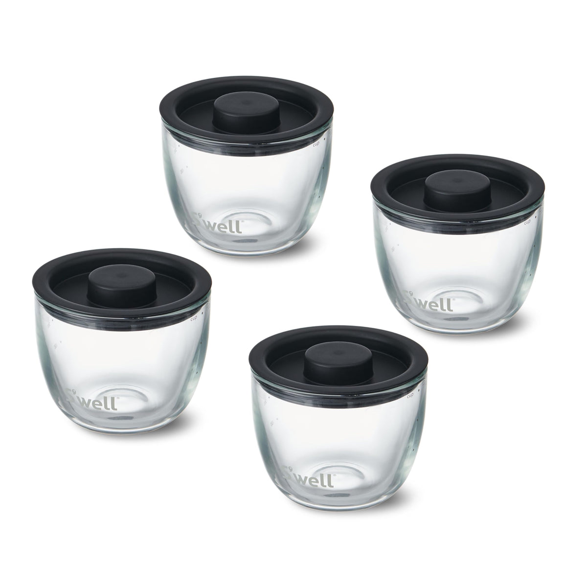 S'Well 12Oz Glass Prep Bowl Set Of 4 For Easy Meal Prep, Black, Made From Durable Tempered Glass, Nests Inside 21.5Oz S'Well Eat