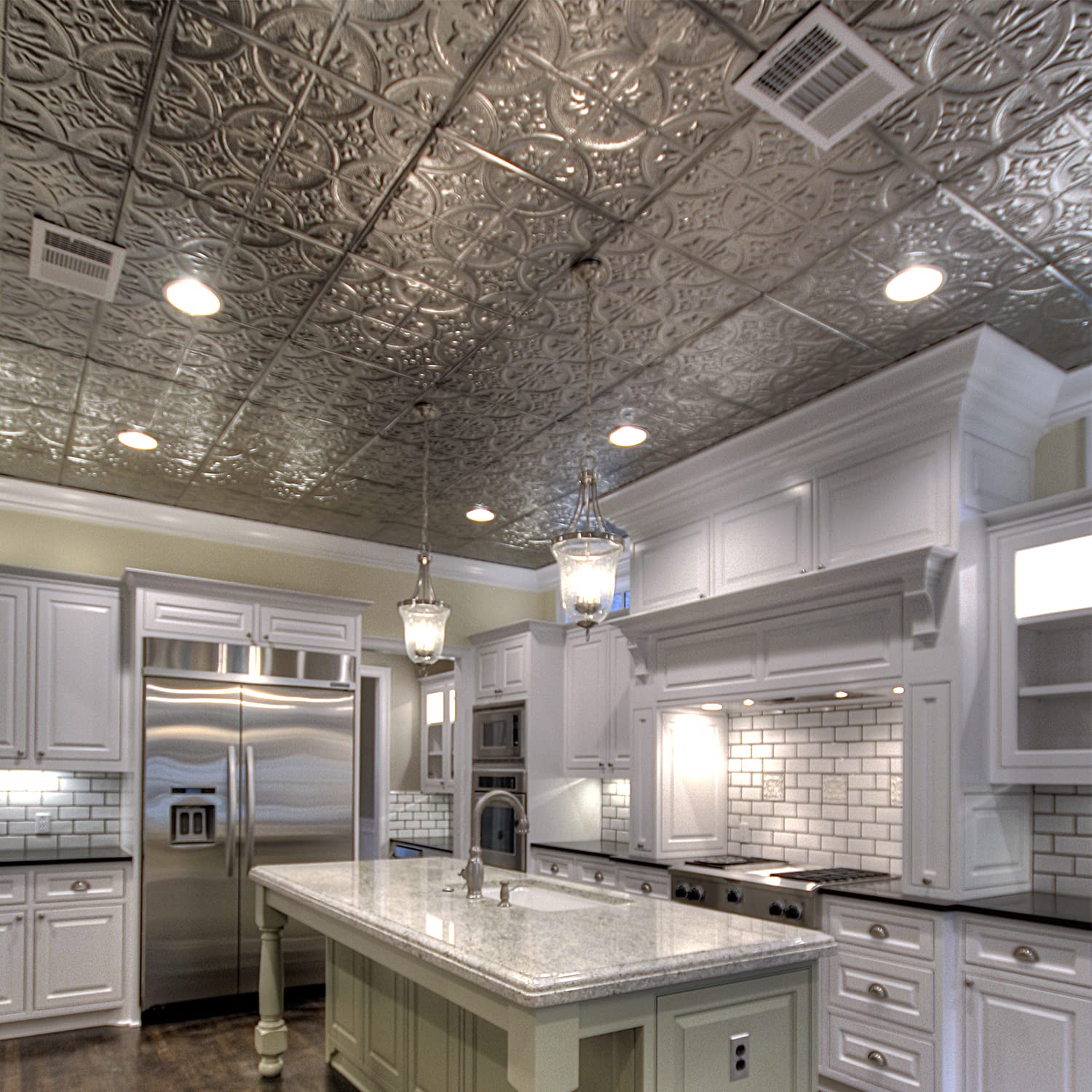 American Tin Ceilings [5-Pack Kit] Nail-Up Metal Tiles in Pattern #2 Nail-Up and Color Silver Washed White. 24 x 24 [20 sq ft] G