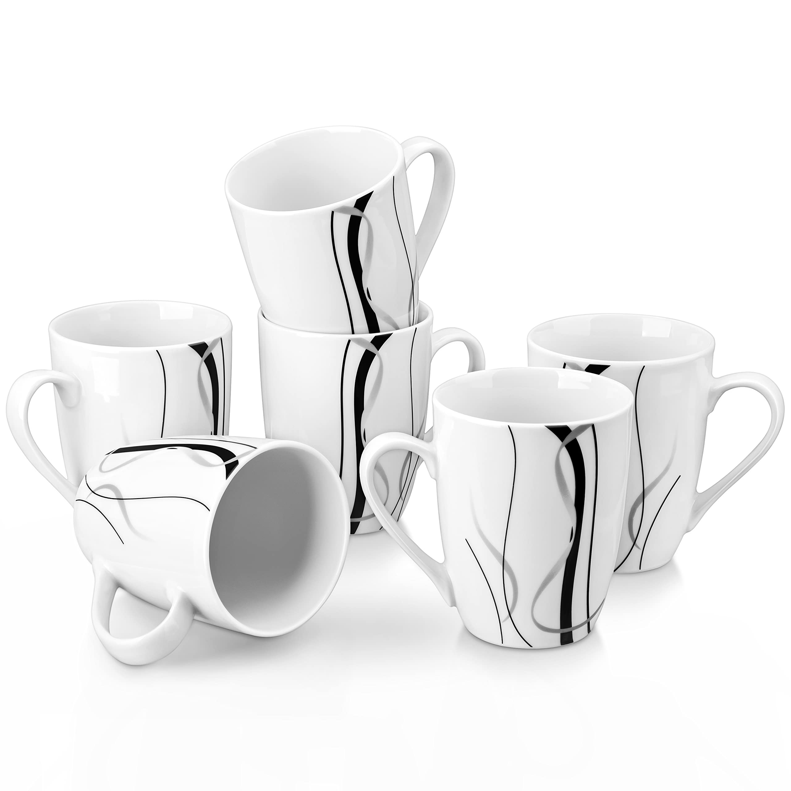 VEWEET Ceramic Coffee Mugs Set of 6, 11 OZ Coffee Cups Set with Handle, White Mugs Set Porcelain Cup Set for Kitchen, Microwave 