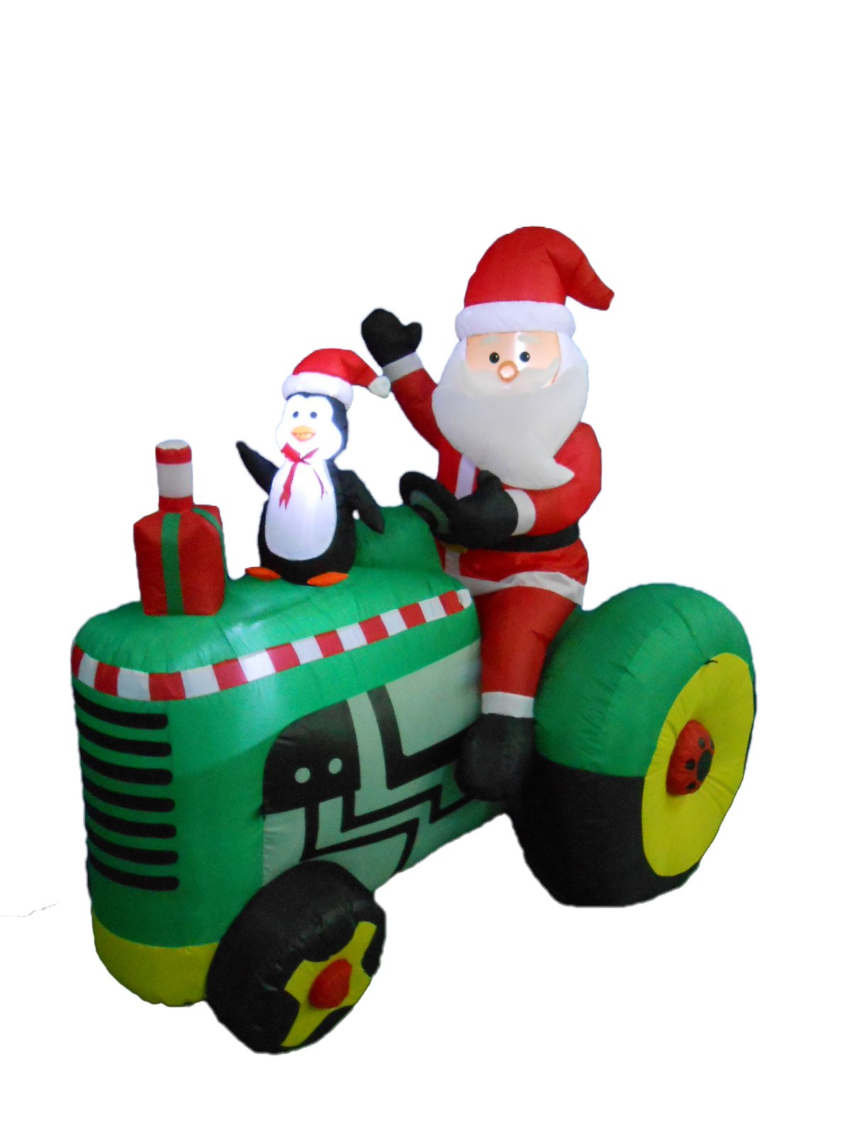 5.3 Foot Tall Christmas Inflatable Santa Claus Drive Tractor with Penguin LED Lights Outdoor Indoor Holiday Decorations Blow up 