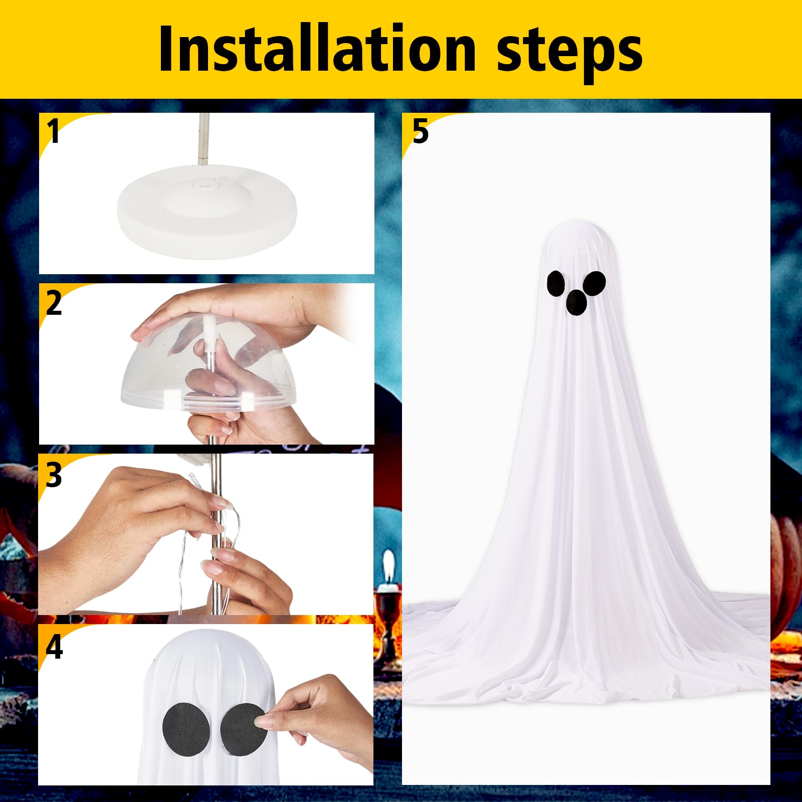 2Packs Halloween Decorations Outdoor,Halloweens Party Decoration Indoor,Spooky Ghost with Remote Control String Lights,Halloween