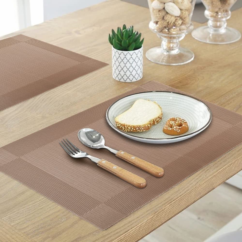 Homedge Placemat, 6 Pcs Of Non-Slip Heat Resistant Pvc Place Mats, Washable Vinyl Placemats - Light Brown