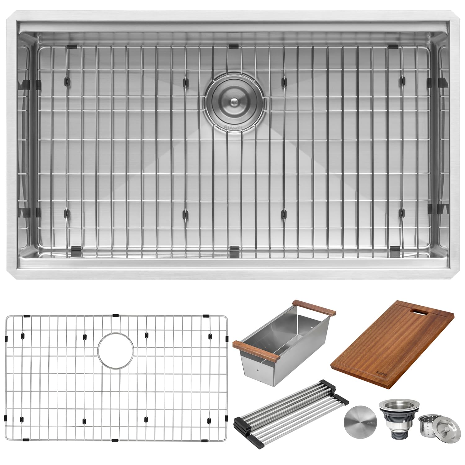 Ruvati 33-Inch Workstation Ledge Rounded Corners Undermount 16 Gauge Kitchen Sink Single Bowl - Rvh8303