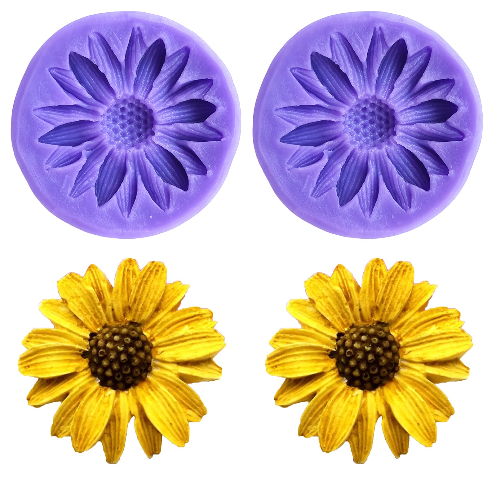 2Pcs Sunflower Flowers Silicone Molds For Cake Topper Decoration, Premium Fondant Mold For Diy Chocolate Candy Jelly Resin Clay