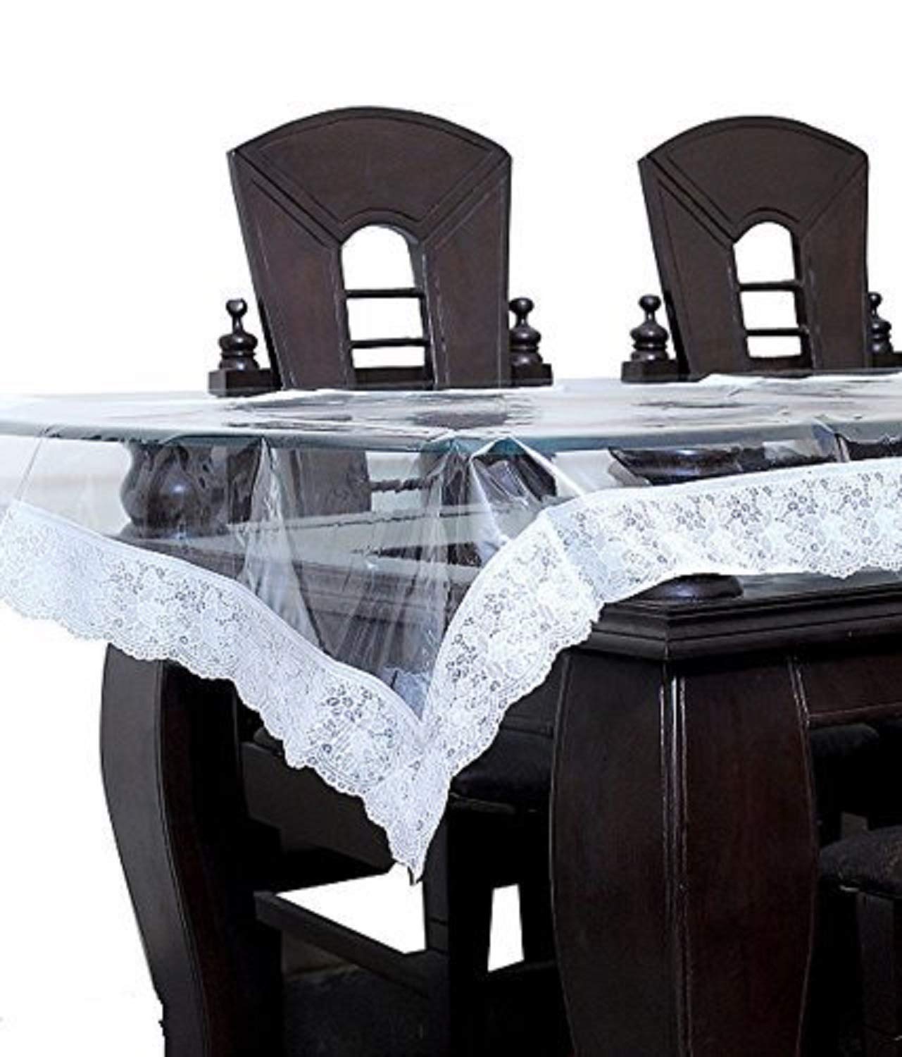 Kuber Industries Pvc 6 Seater Transparent Dining Table Cover - White