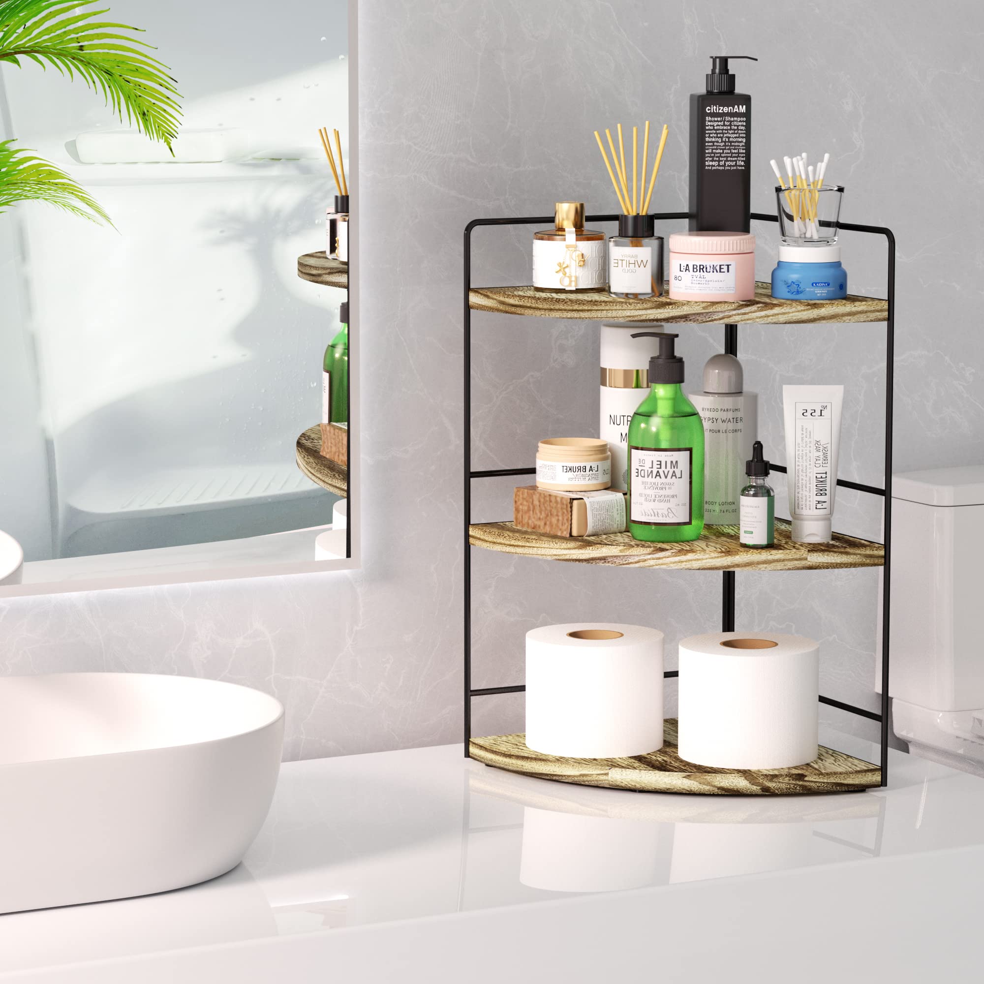 Zgo 3-Tier Bathroom Organizer Countertop, Corner Bathroom Counter Organizer, Makeup Organizer For Vanity Skincare Organizers And