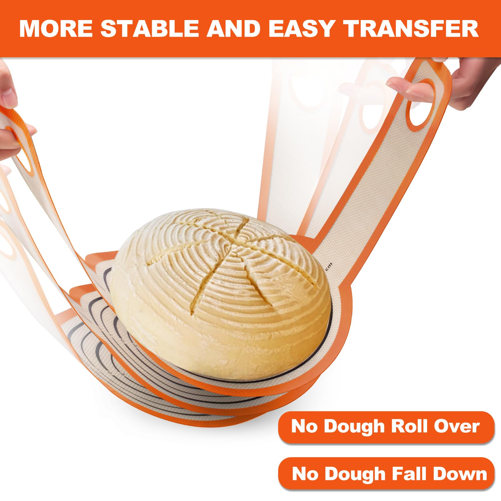 Silicone Bread Sling Dutch Oven - Best Japan Silicone. Non-Stick & Easy Clean Reusable Silicone Bread Baking Mat. With Extra Long Handles Bread Baking Sheet Liner  2 Orange Set for Transferable Dough