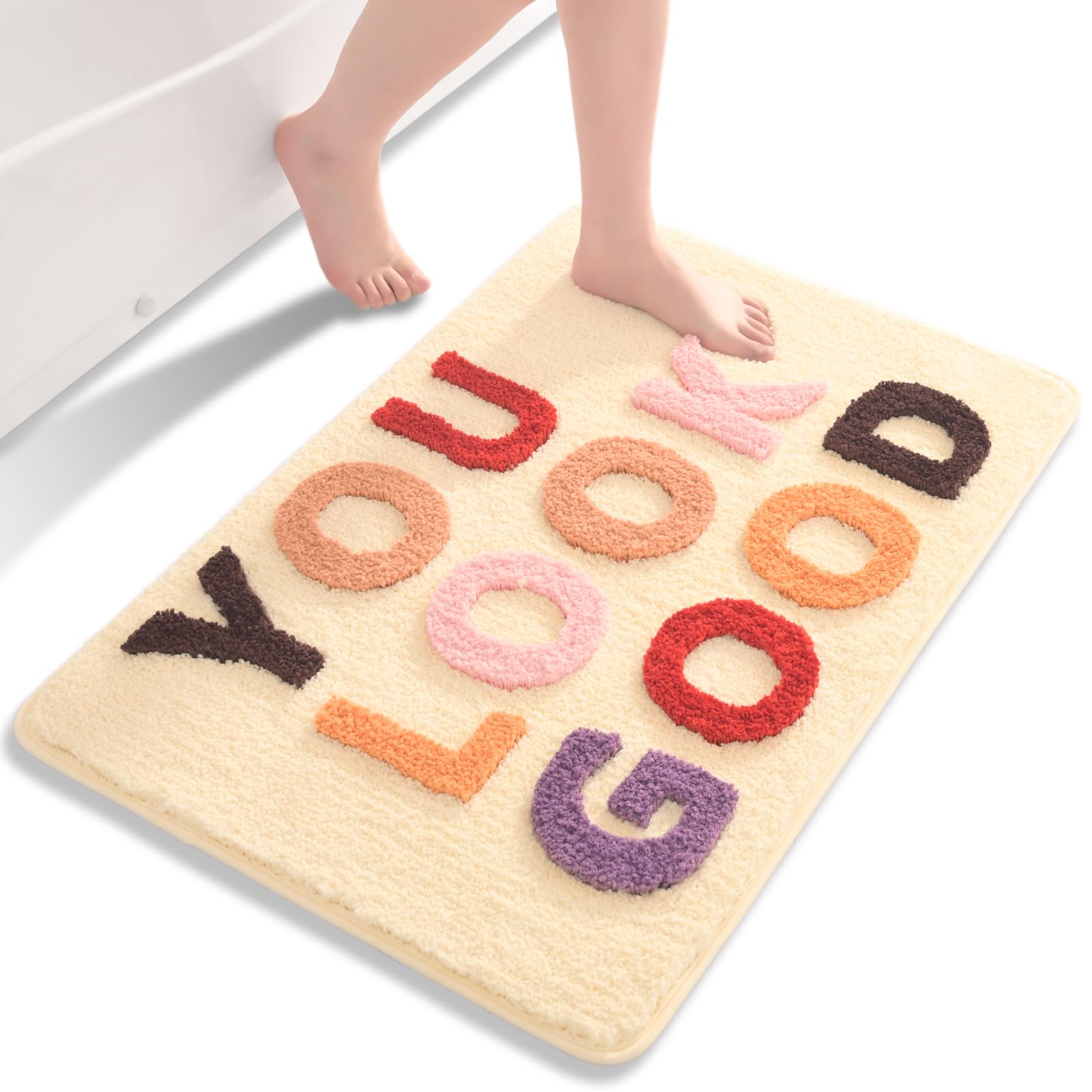 Qjhomo You Look Good Bath Mat Cute Beige Bathroom Rugs Funny Colorful Rug, Non Slip Floor Mat Cool Home Decor, Soft Microfiber B