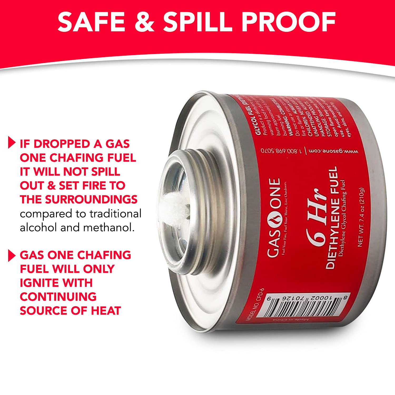 Gas One 6 Hour Chafing Fuel - Food Warmer For Chafing Dish Buffet Set - Liquid Safe Fuel With Wick & Lid Opener 7.4 Oz (Pack Of