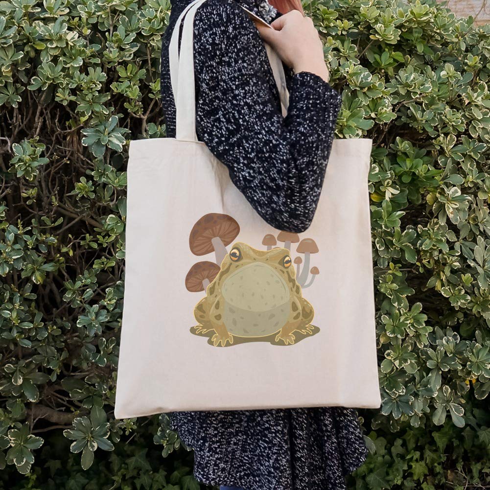 Graphics & More Toad Sitting In Front Of Mushrooms Grocery Travel Reusable Tote Bag
