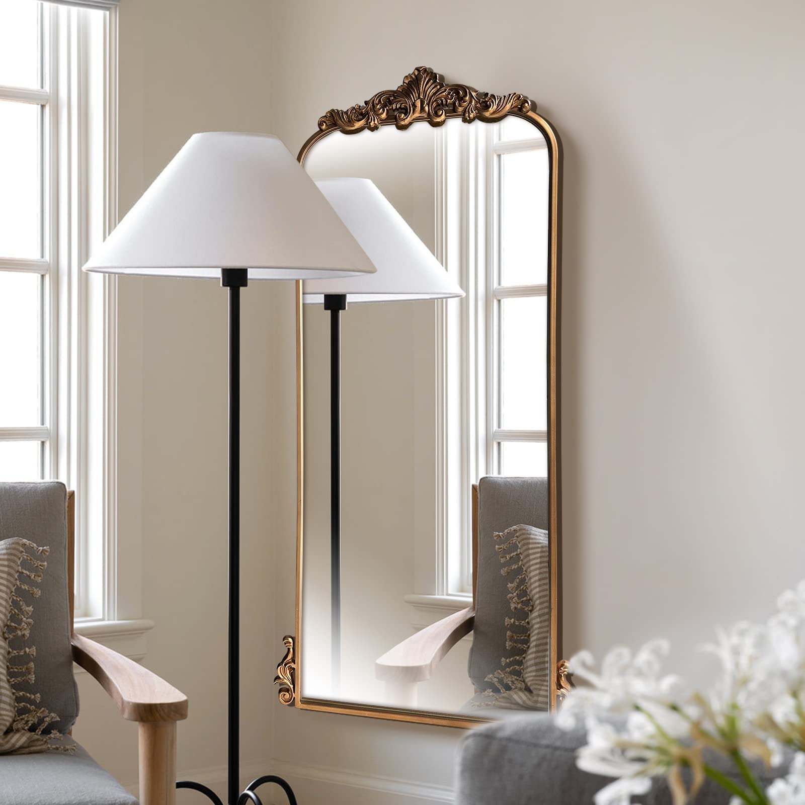 WAMIRRO Arched Mirror,Vintage Black Traditional Vintage Ornate Baroque Mirrors,Antique Brass Mirrors for Entryway/Fireplace/Livi