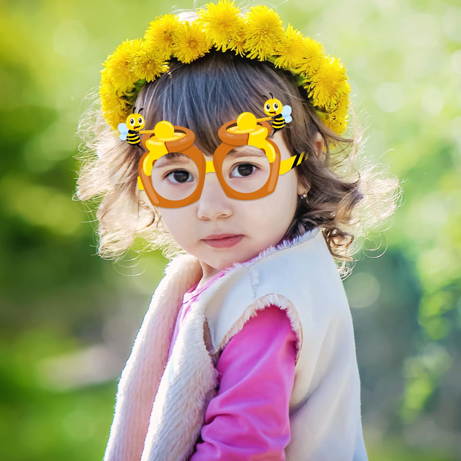 Threan 32 Pieces Bee Party Supplies Bulk Bee Glasses Honeycomb Sunflower Paper Eyeglasses for Summer Flower Birthday Party Baby