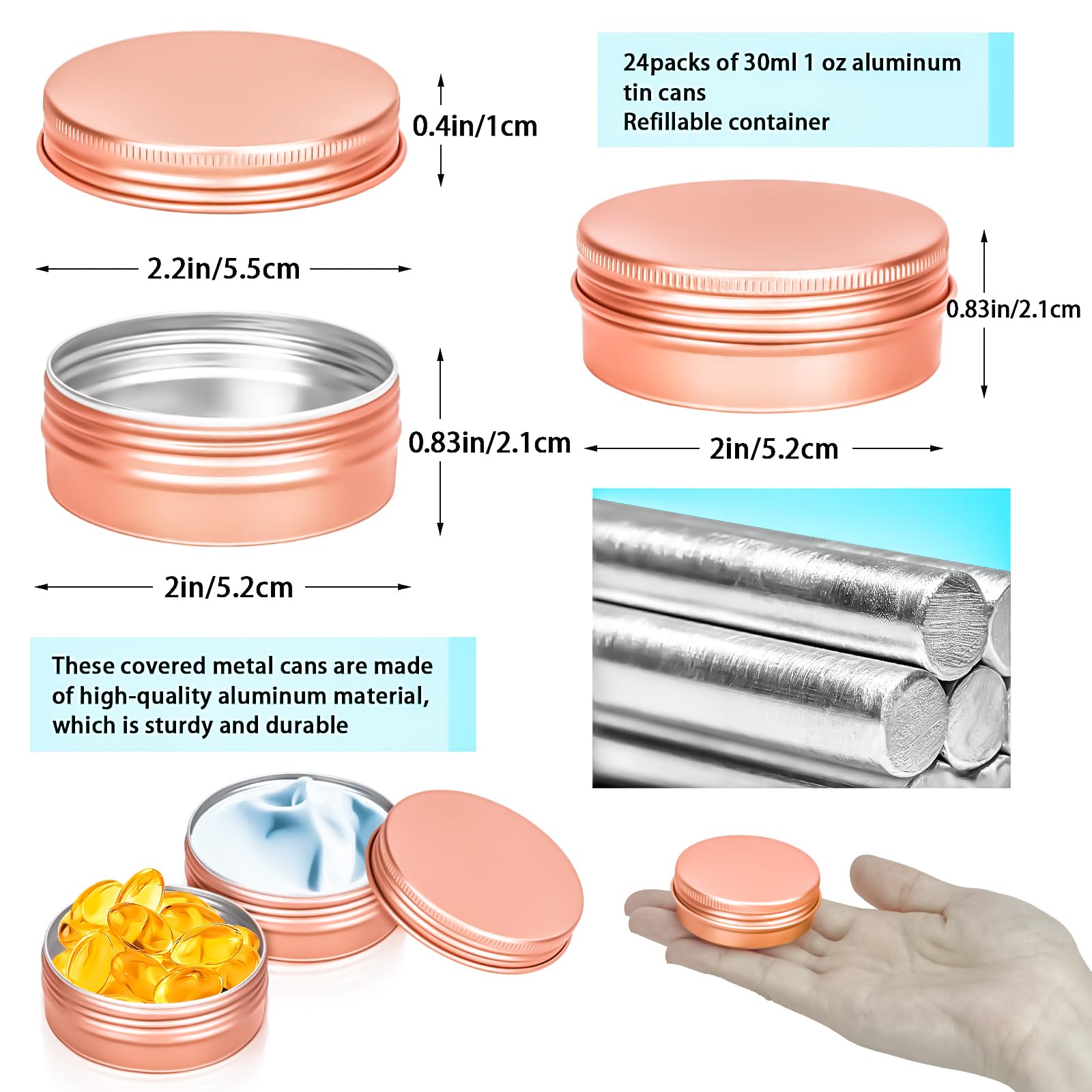 Motbach 24 Pack 1Oz Tin Jars, 30Ml Metal Tin Cans, 1Ounce Aluminum Tin Can Jar Containers With Screw Lid For Lotion Bars, Beard