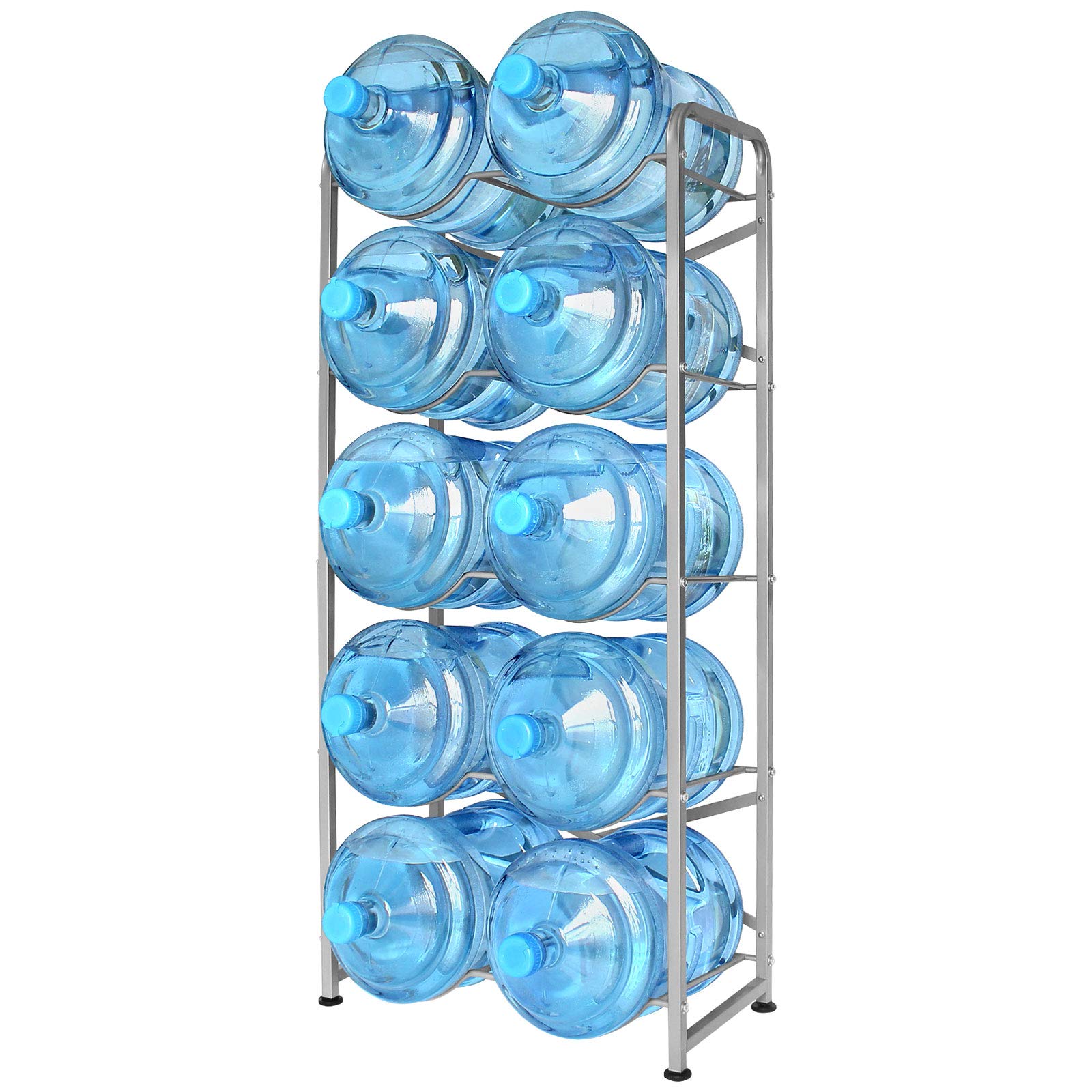 Ationgle 5 Gallon Water Bottle Holder For 10 Bottles, 5 Tiers Heavy-Duty Water Cooler Jug Rack With Reinforcement Frame For Kitc