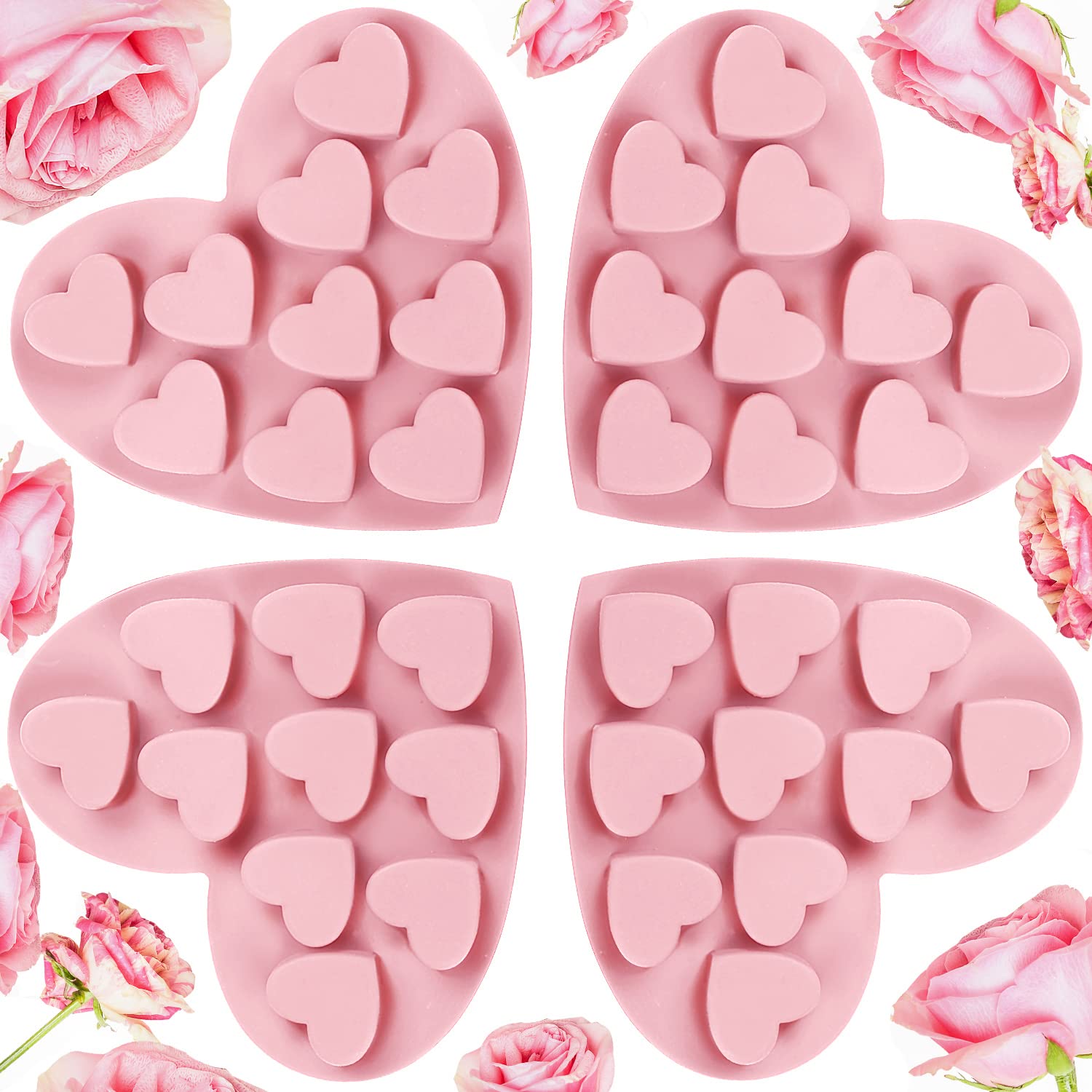 Boao 4 Pack/40-cavity Valentine Silicone Molds 0.24 oz Non Stick Chocolate Heart Shaped Molds for Baking Pudding, Cake, Candy, C