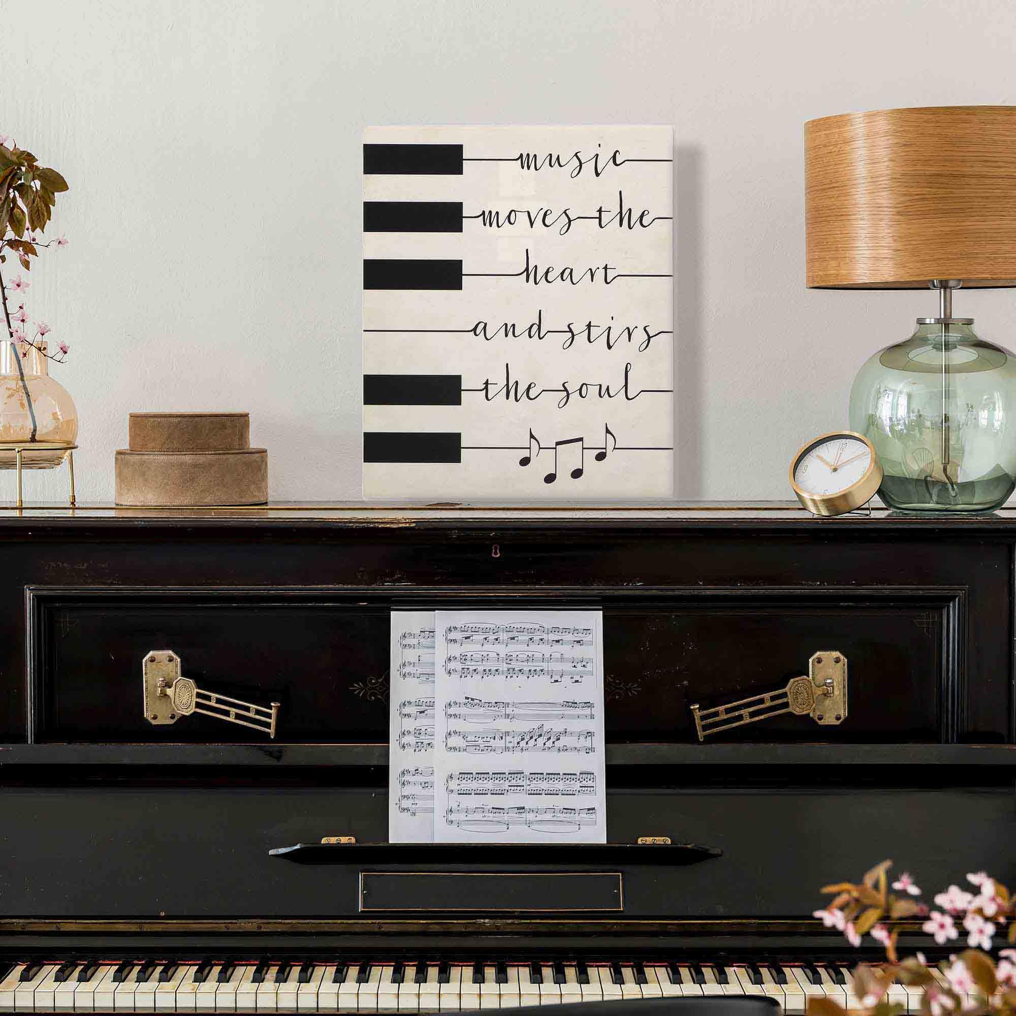 Open Road Brands Piano Keys Music Quote Gallery Wrapped Canvas Wall Decor - Music Moves The Heart And Stirs The Soul - Piano Can
