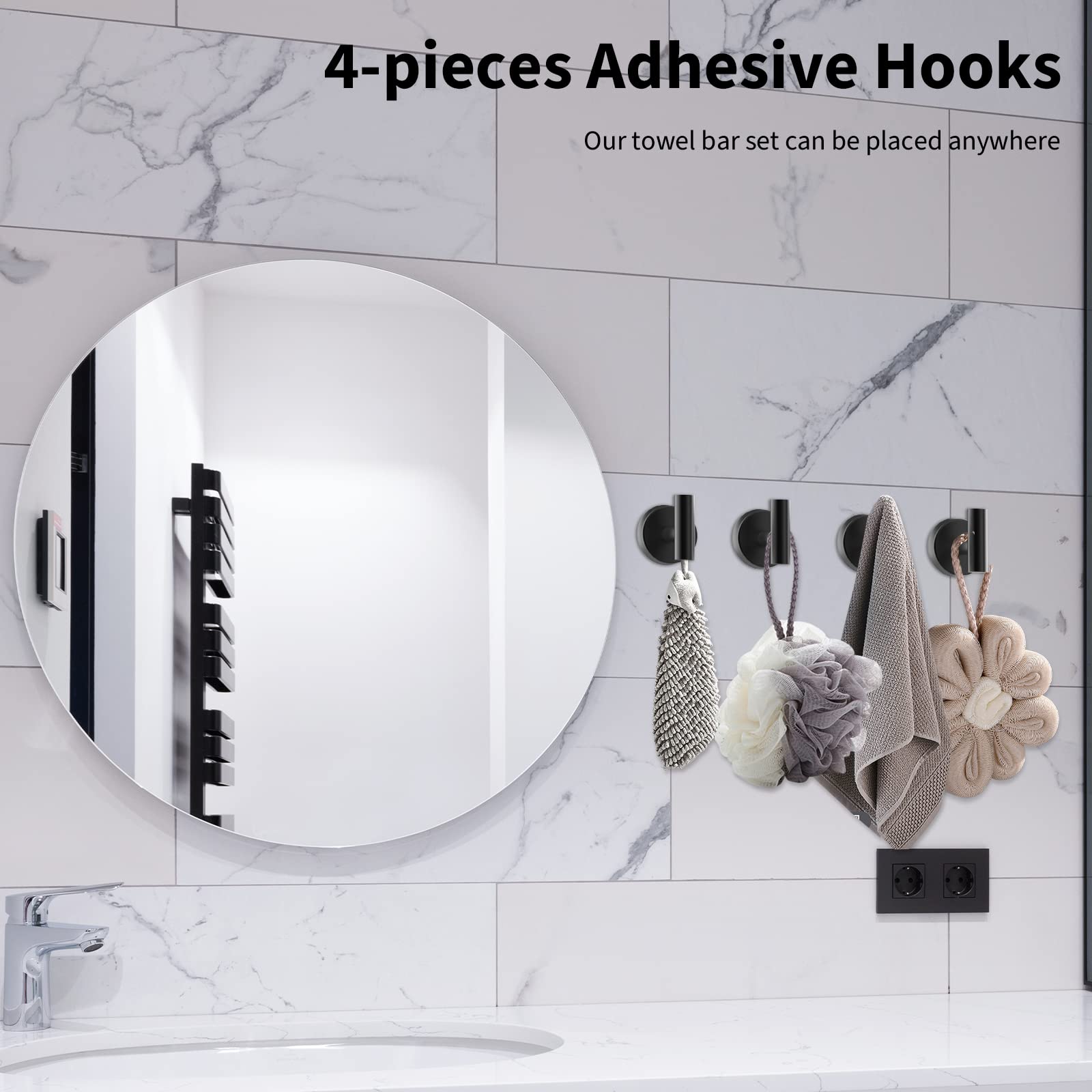 Newfun 10Pcs Matte Black Bathroom Hardware Set - Includes 24&18Inch Towel Bar, Robe Hook, Toilet Paper Holder, 2 Pack 5 Piece Ba