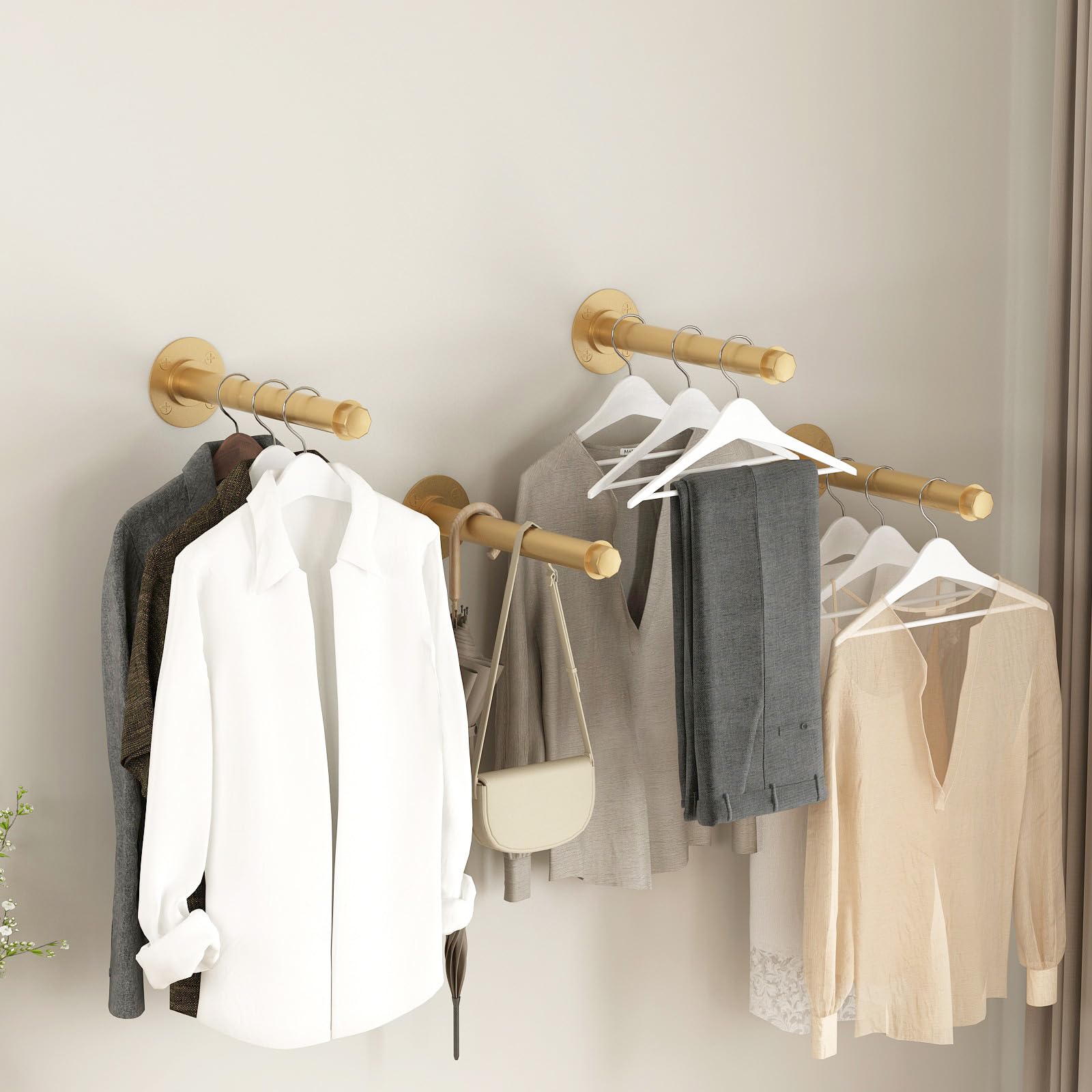 4 Pcs Industrial Pipe Clothes Bars 12 Inch, Industrial Pipe Clothing Racks, Gold Closet Rods For Hanging Clothes, Gold Clothing