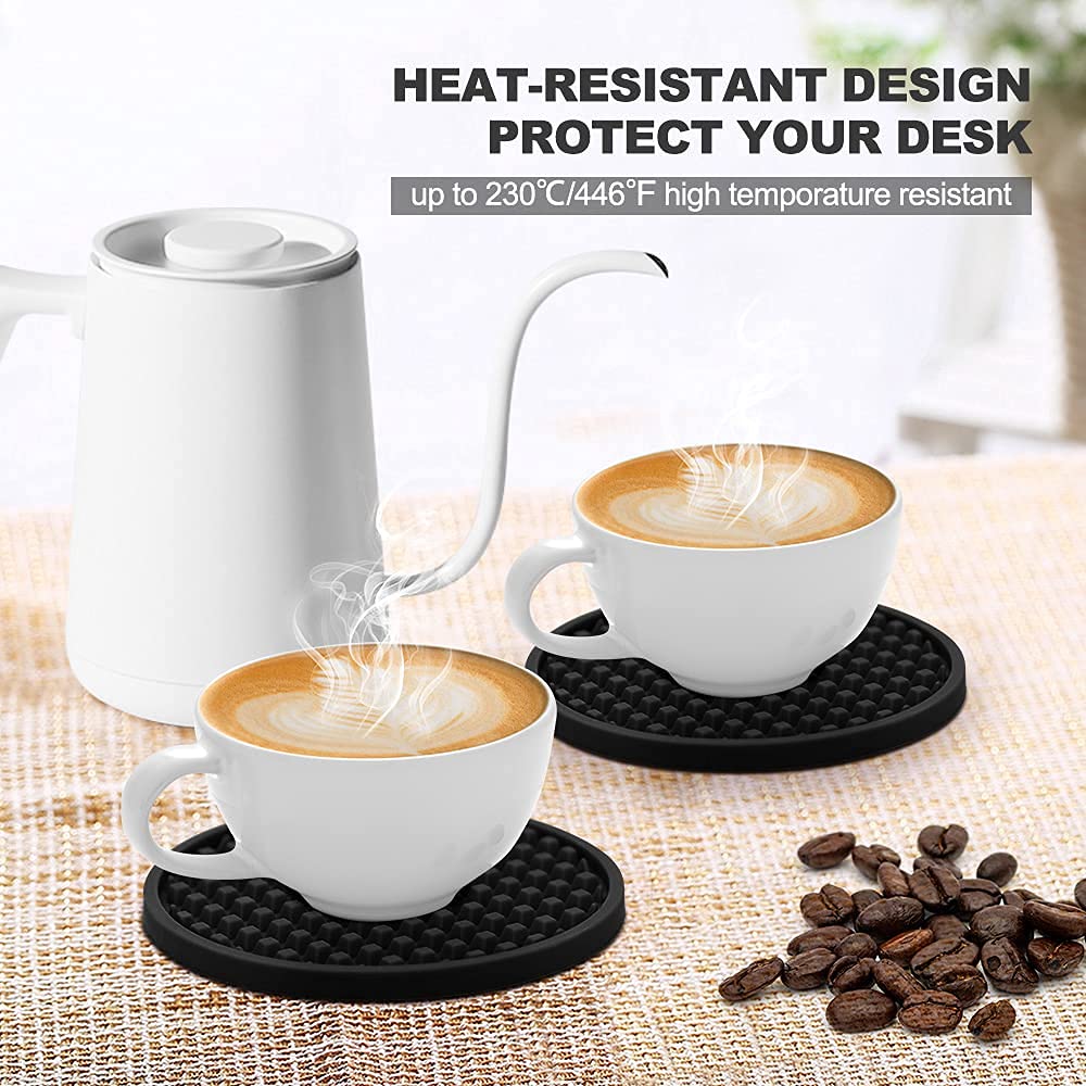Coasters for Drinks Set of 8  EAGMAK Silicone Drink Coasters with Grooved Pattern  Non-Slip Base  Washable and Heat Resistant Coffee Coasters for Wooden Table  Desk  Kitchen  Office  Bar-Black