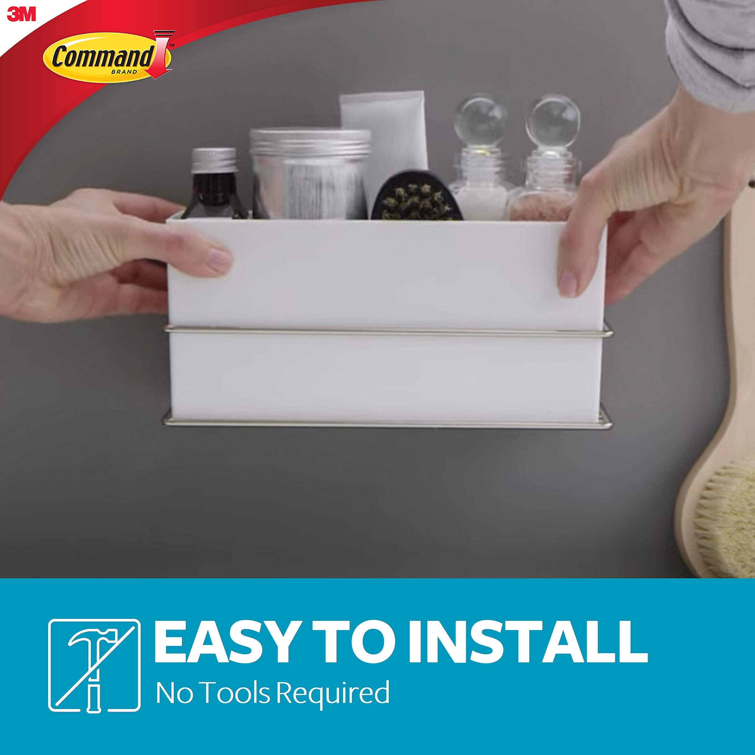 Command Wall And Cabinet Organizer, Holds Up To 6 Lb, 9.5'' X 4.4'' X 4.4'', Satin Nickel, 1 Bathroom Organizer With 4 Water Res