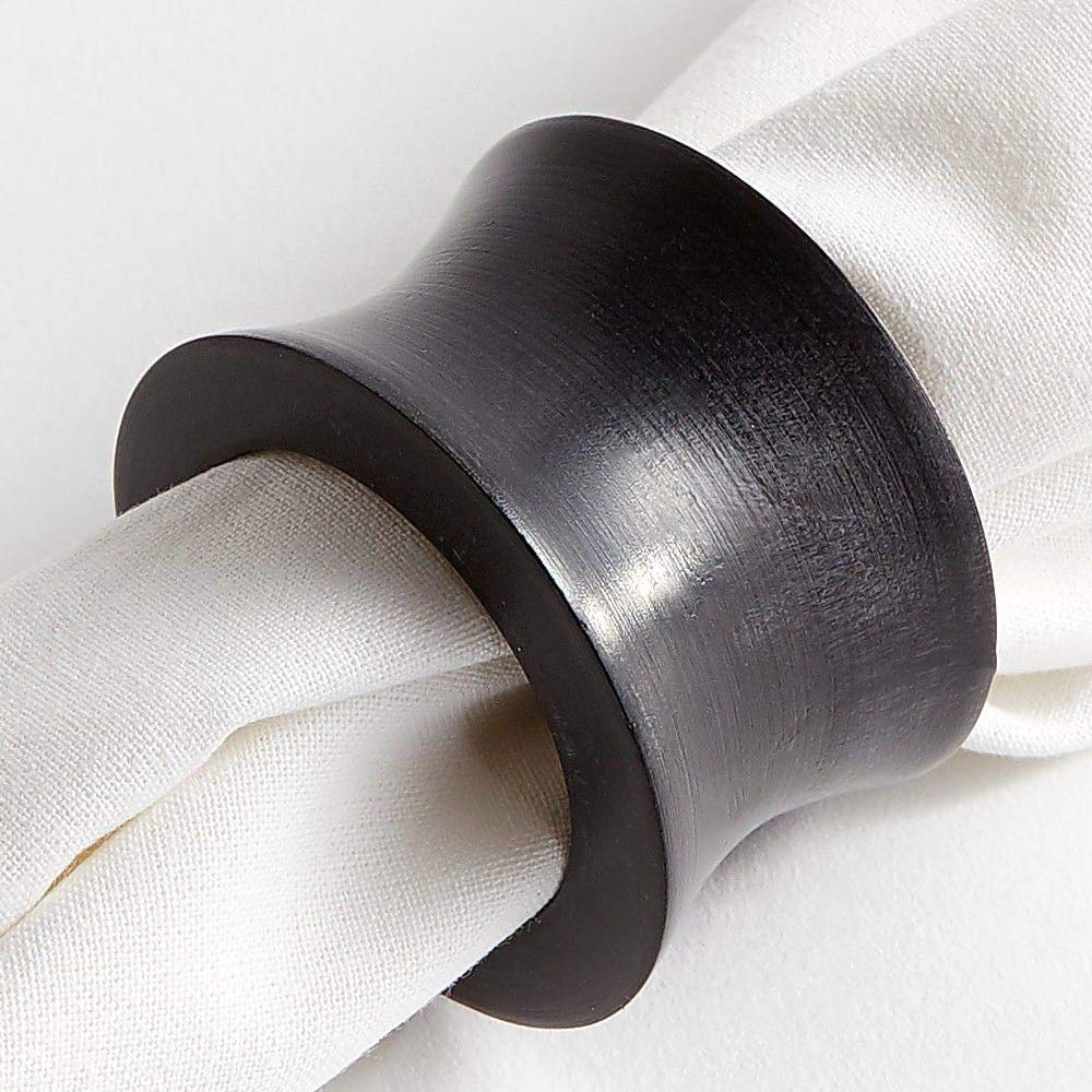 Worldexplorer Handmade Black Concave Wood Napkin Ring Set With Napkin Rings - Artisan Crafted In India (Pack Of 12)