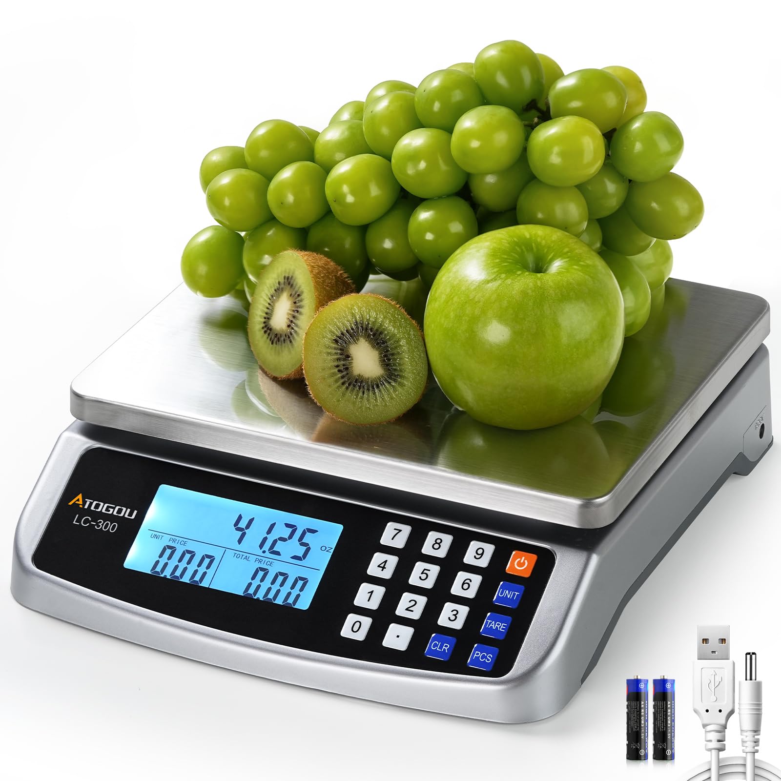 Atogou 66Lb/30Kg Commercial Digital Kitchen Scale 0.05Oz/1G With Price Computing, 304 Stainless Steel Scale, Aa Battery Or Plug-