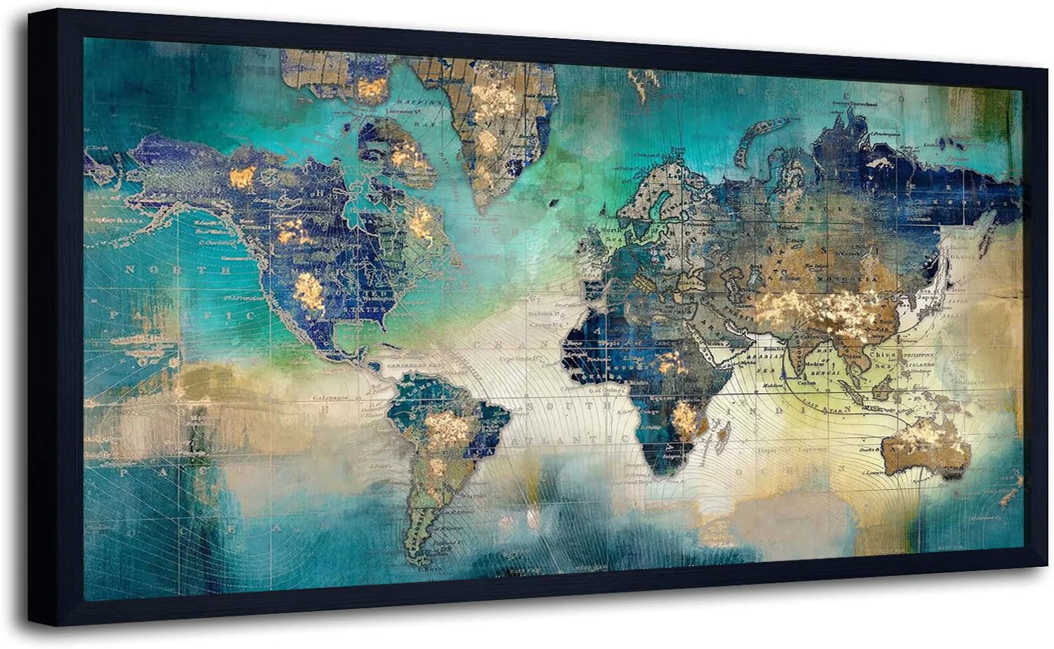 Large World Map Canvas Prints Wall Art For Living Room Office ''29X58'' Green World Map Picture Artwork Decor For Home Decoratio