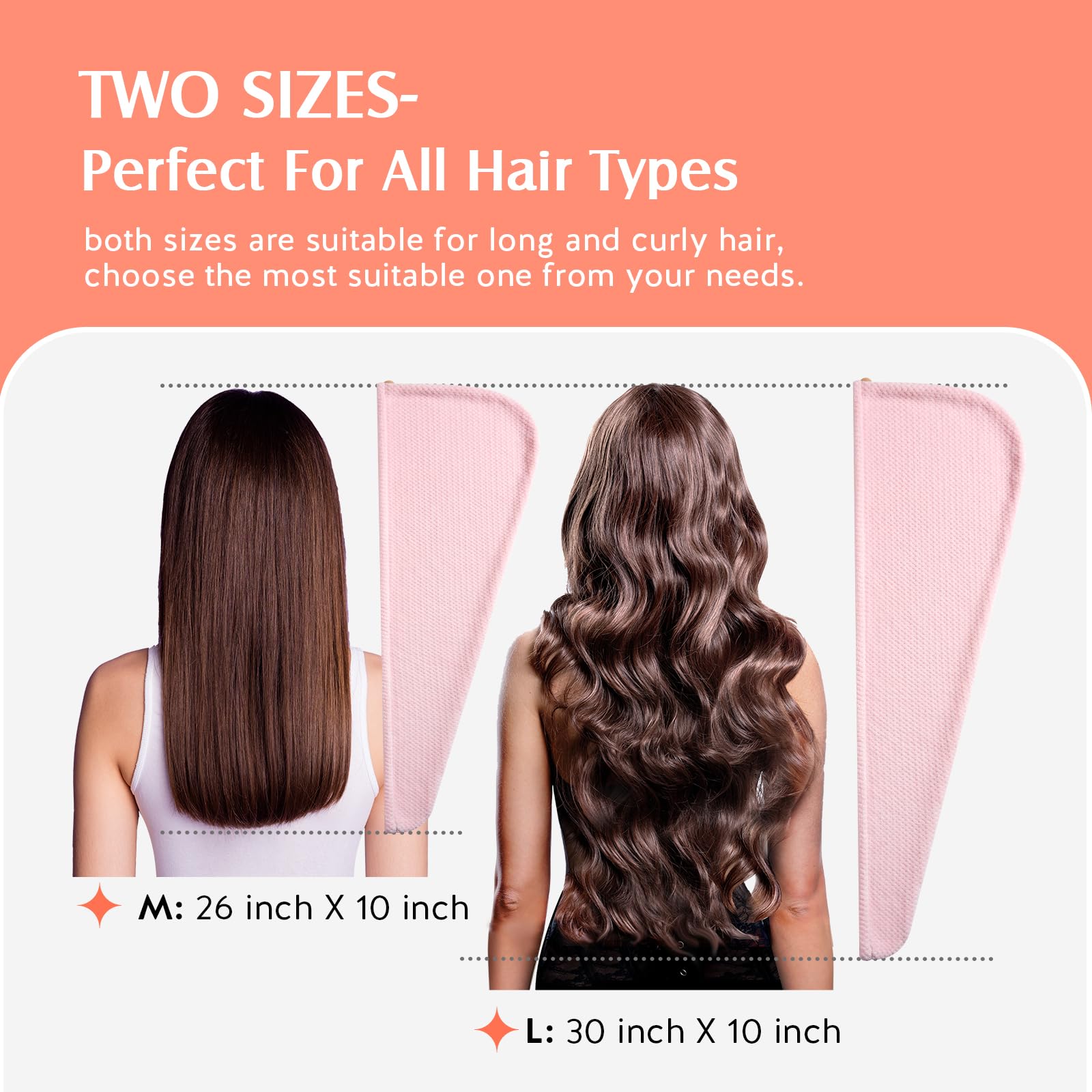 YFONG 2 Pack Large Microfiber Hair Towel Wrap for Women, Thicken Super Absorbent Quick Dry Hair Turban for Drying Curly Long Thi