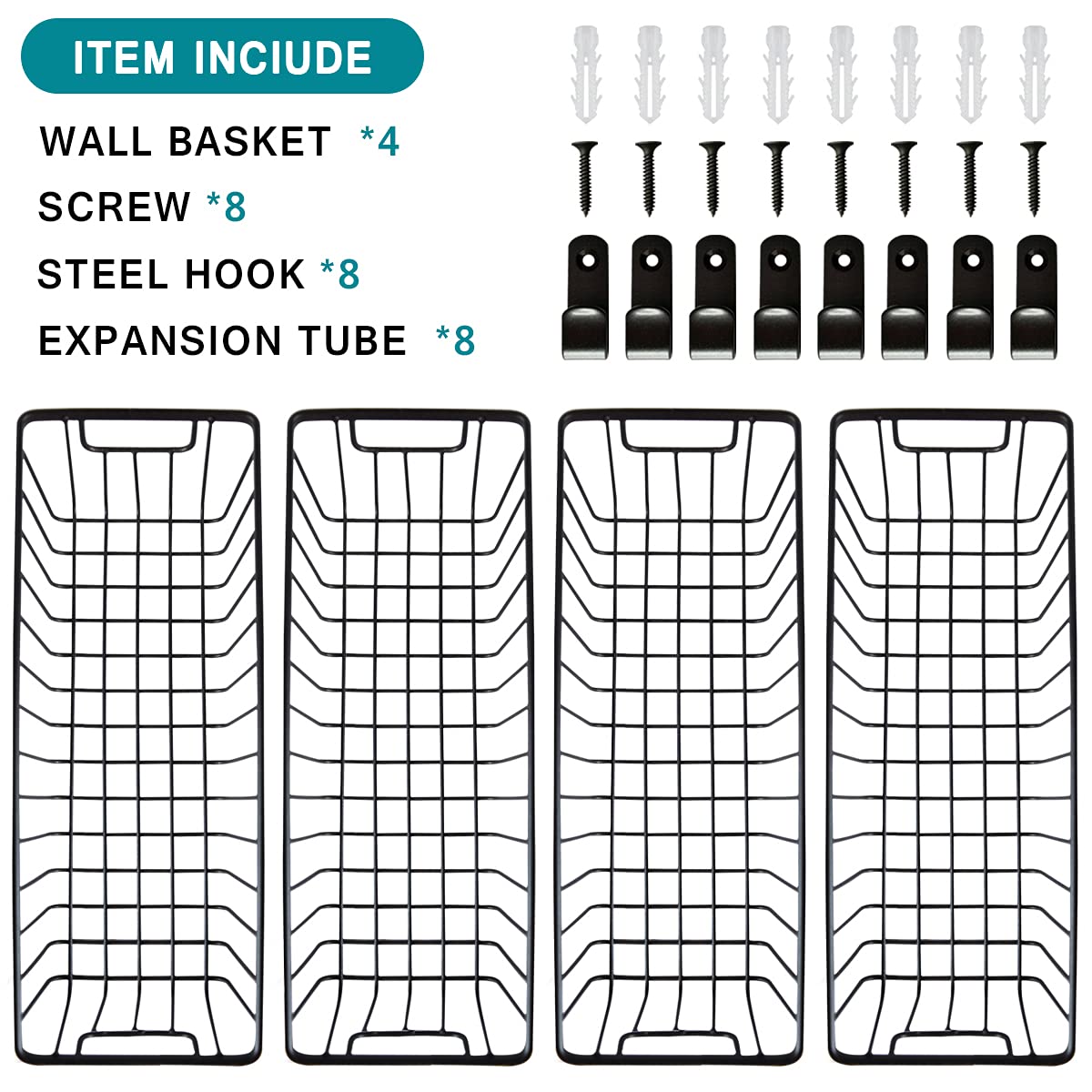 Sheechung Farmhouse Metal Wire Bin Basket With Wall Mount - Small, 4 Pack - Portable Hanging Wall Basket, Rustic Home Storage Or