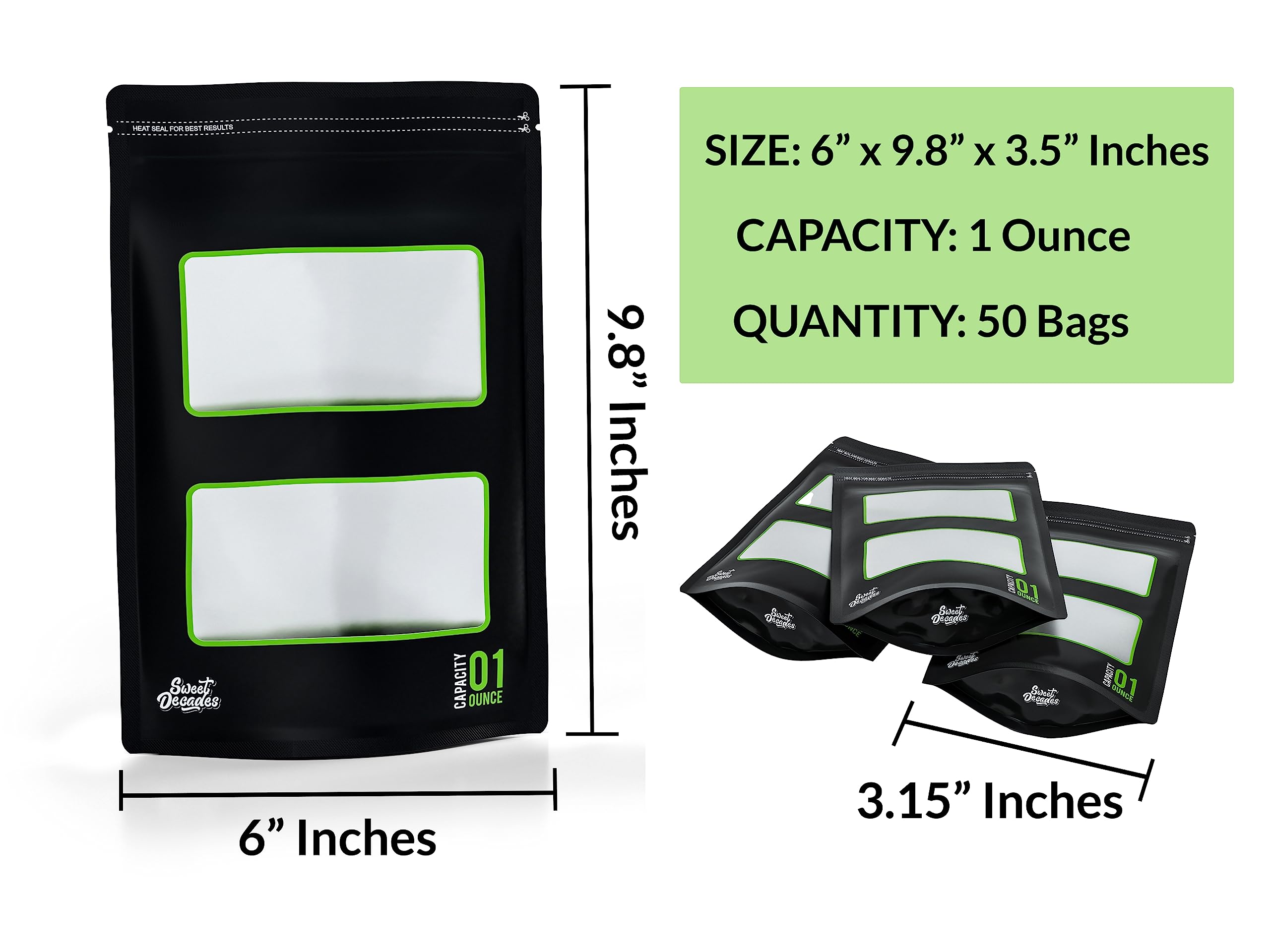 Sweet Decades 1 Ounce Bags - 50 Pack Lock & Seal Storage & Curing Bags Heat Sealable 6'' X 9.8'' X 3.15'' Inch (1Oz, 28G)