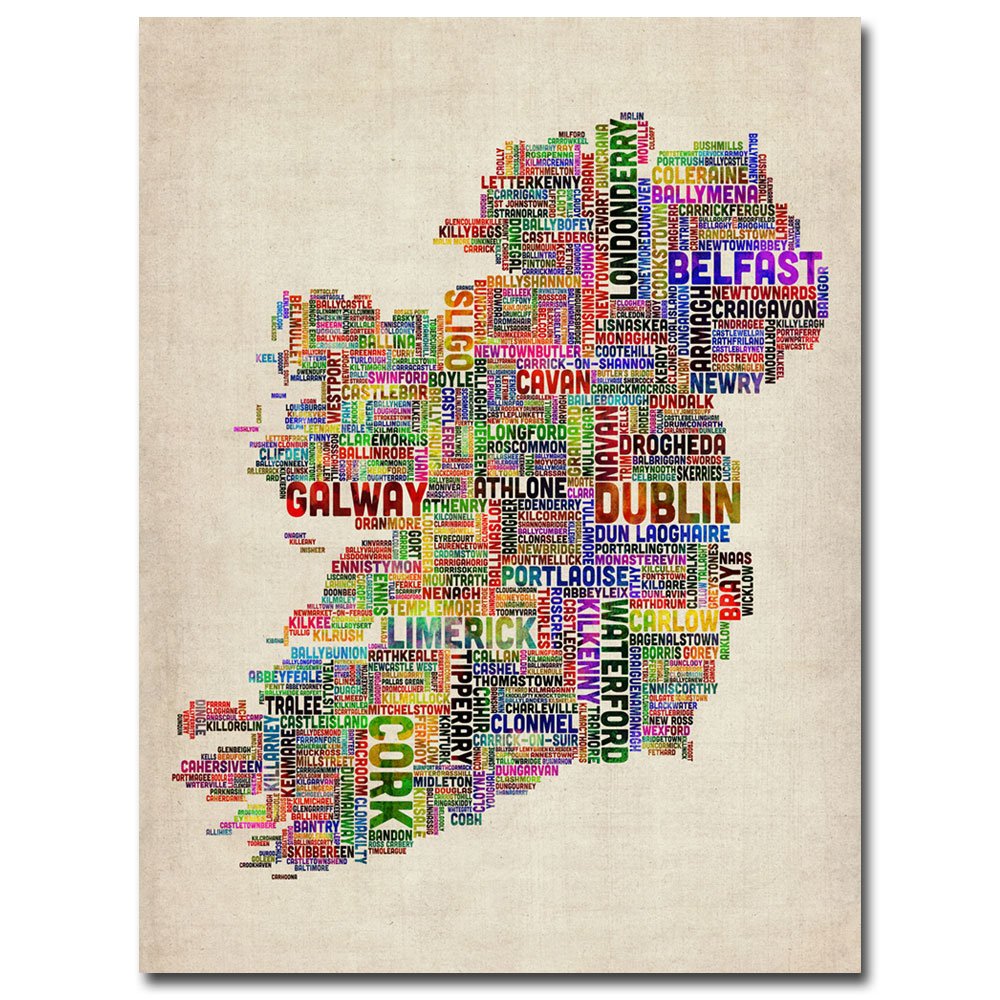 Ireland City Text Map Ii By Michael Tompsett, 24X32-Inch Canvas Wall Art