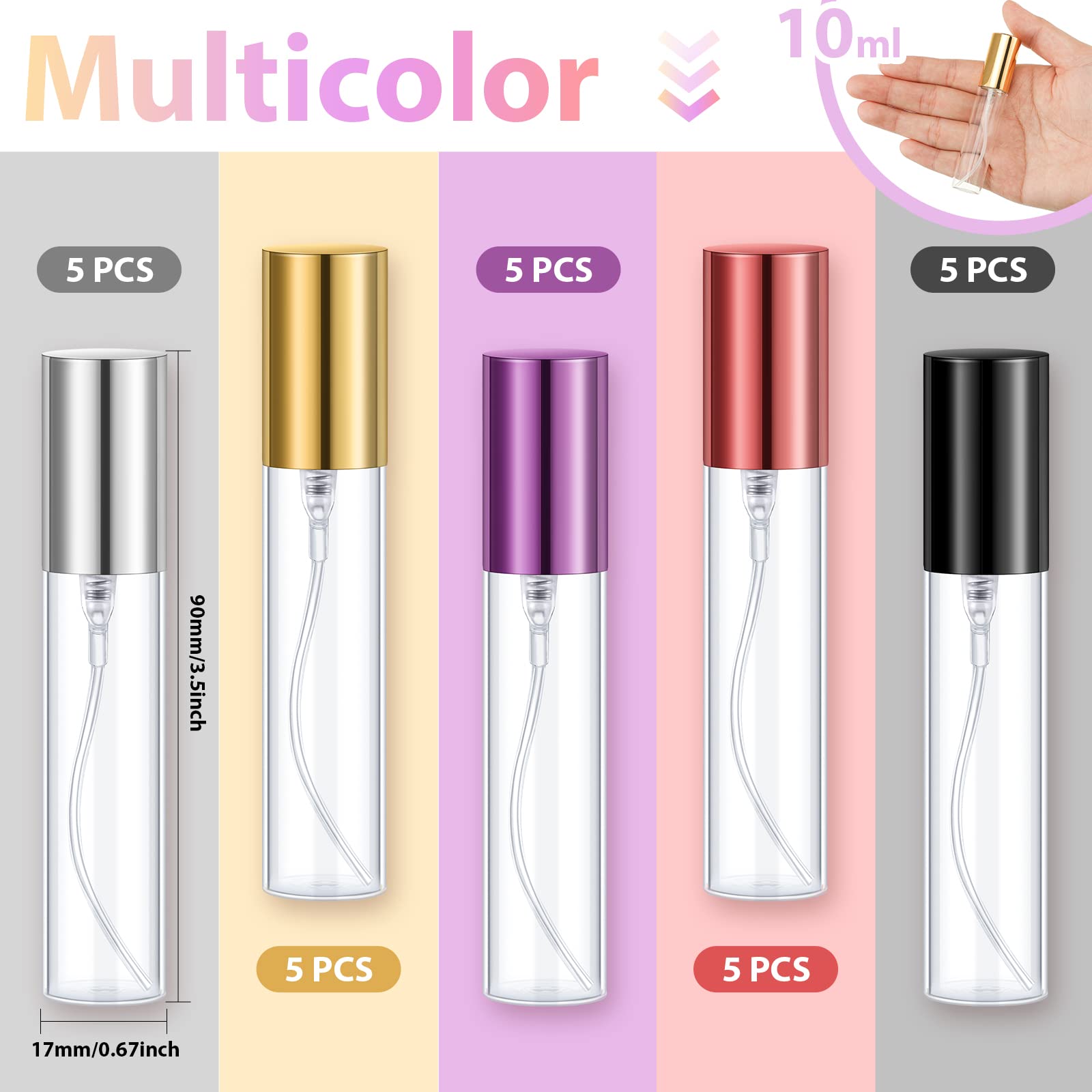 Yinder 25 Pcs 10Ml Travel Spray Bottle Refillable Perfume Atomizer Bulk Glass Mini Cologne Perfume Bottles Empty Fine Mist Porta