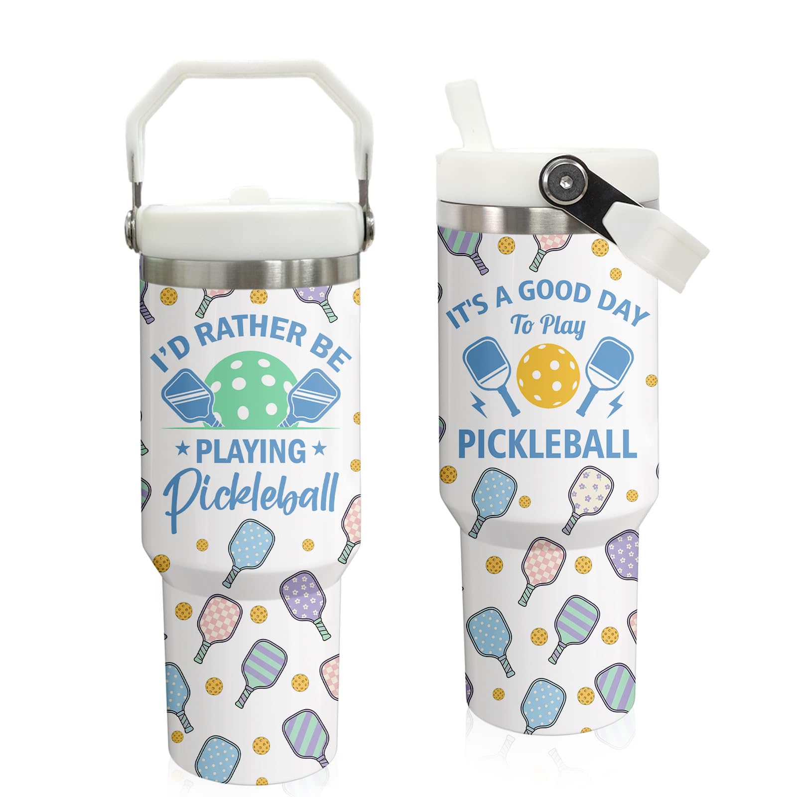XUEHUAPIAOPIAO Pickleball Mug 30 OZ Tumbler with Handle Flip Straw Lid