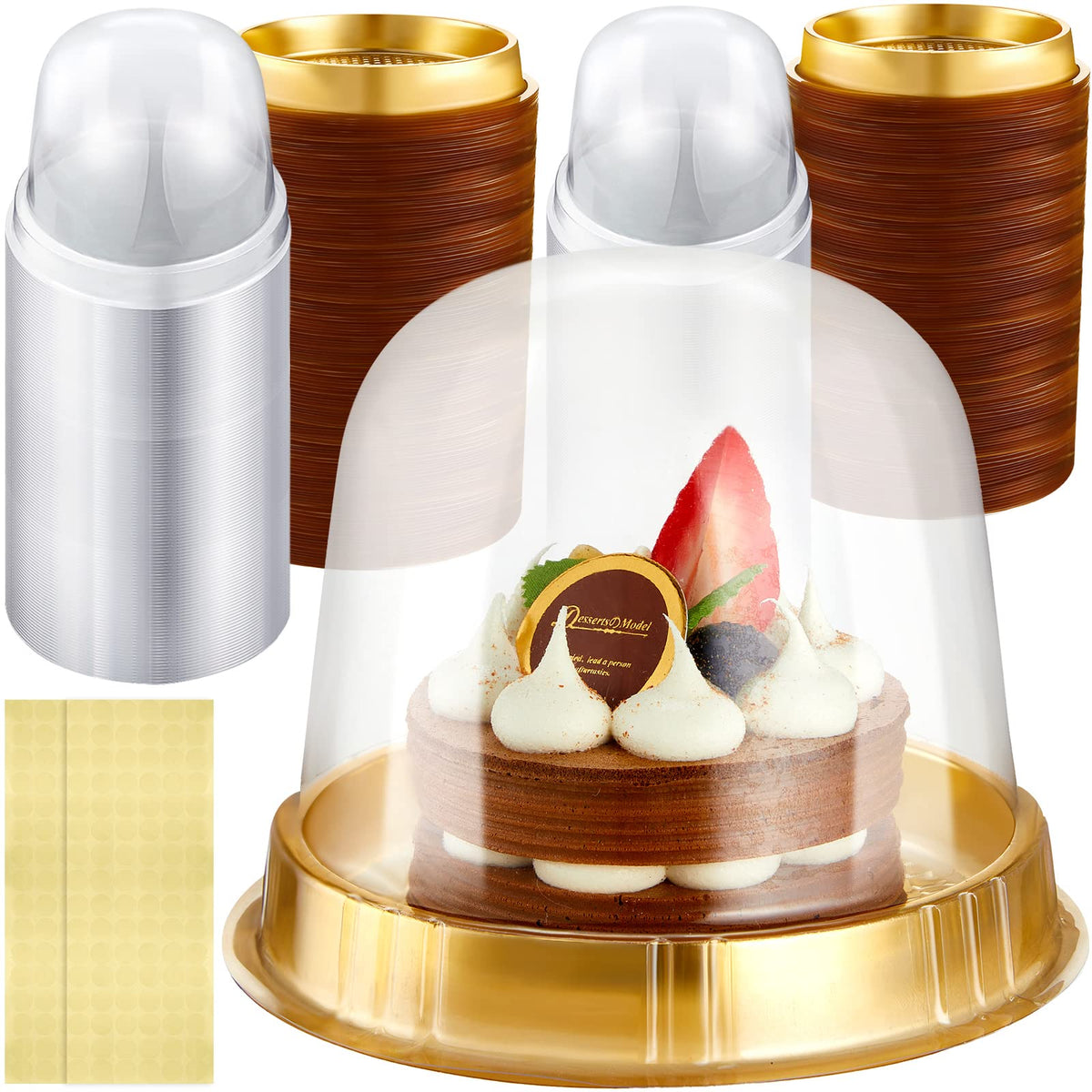 200 Pcs Individual Cupcake Boxes Clear Plastic Cupcake Containers Disposable Single Cupcake Holder With Lid Gold Tall Cake Carri